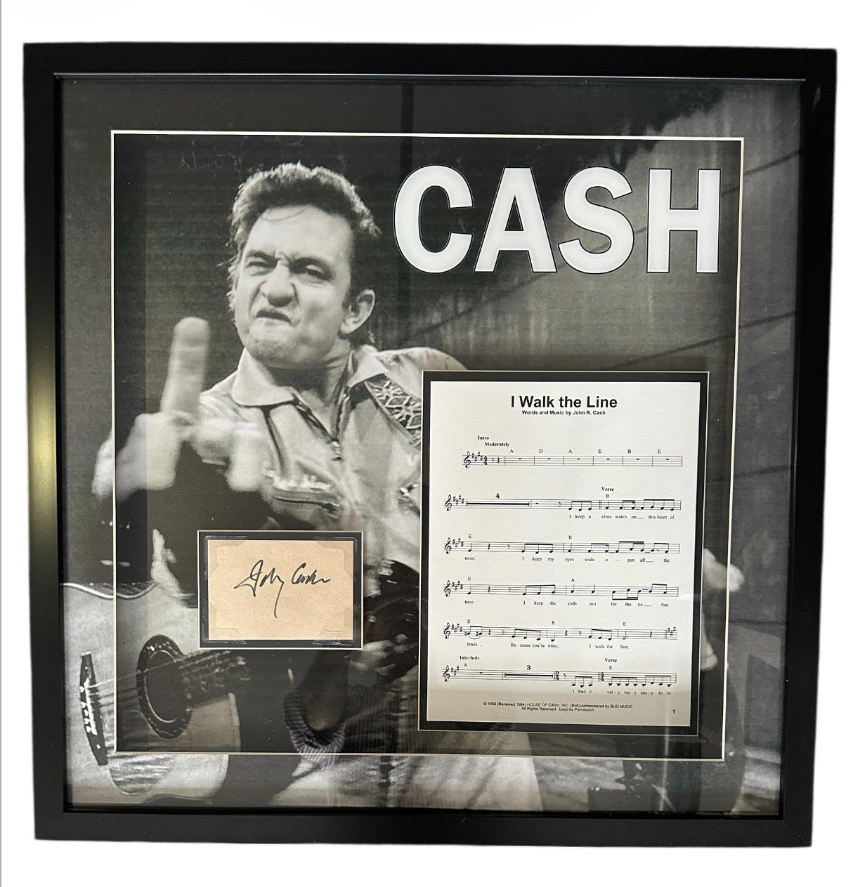 Johnny Cash autographed cut out with "I Walk the Line" sheet music ...