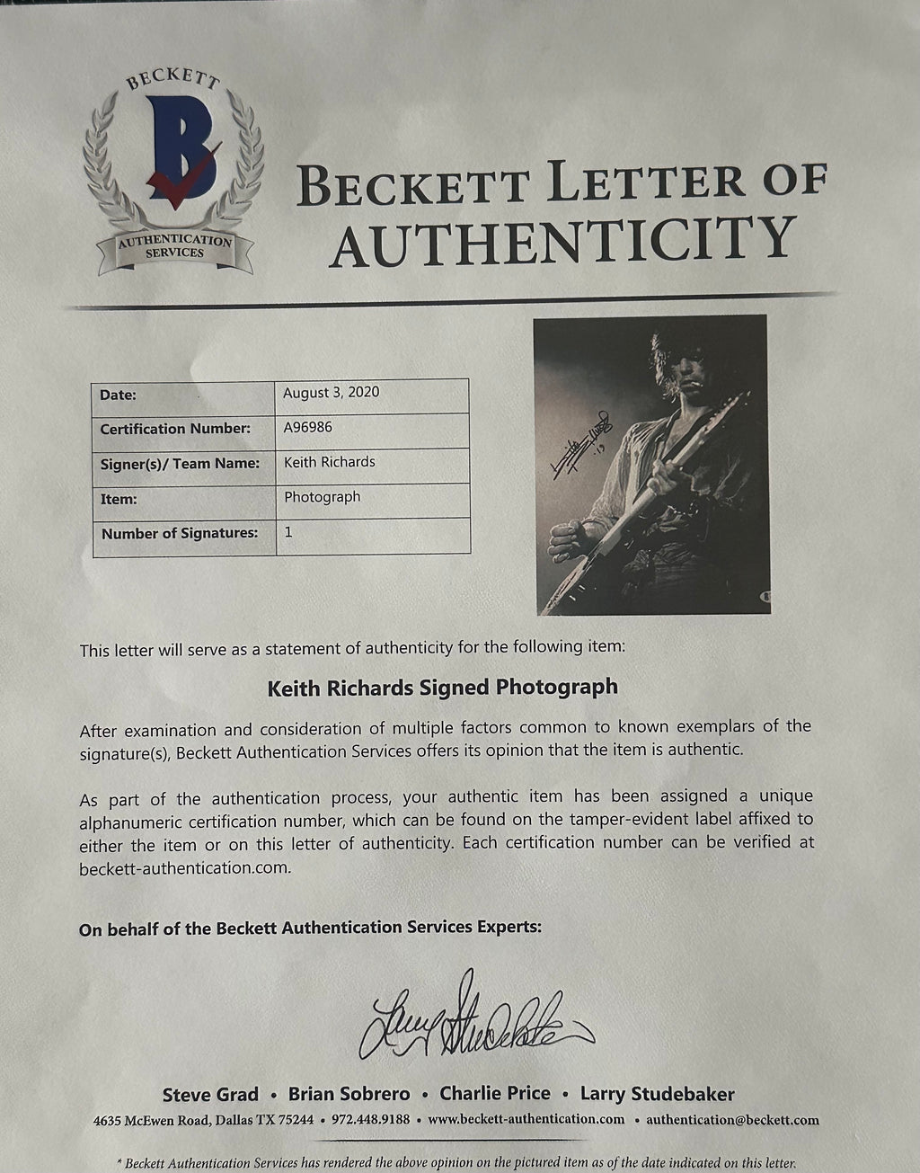 Rolling Stones - Keith Richards autographed with LED Lighting