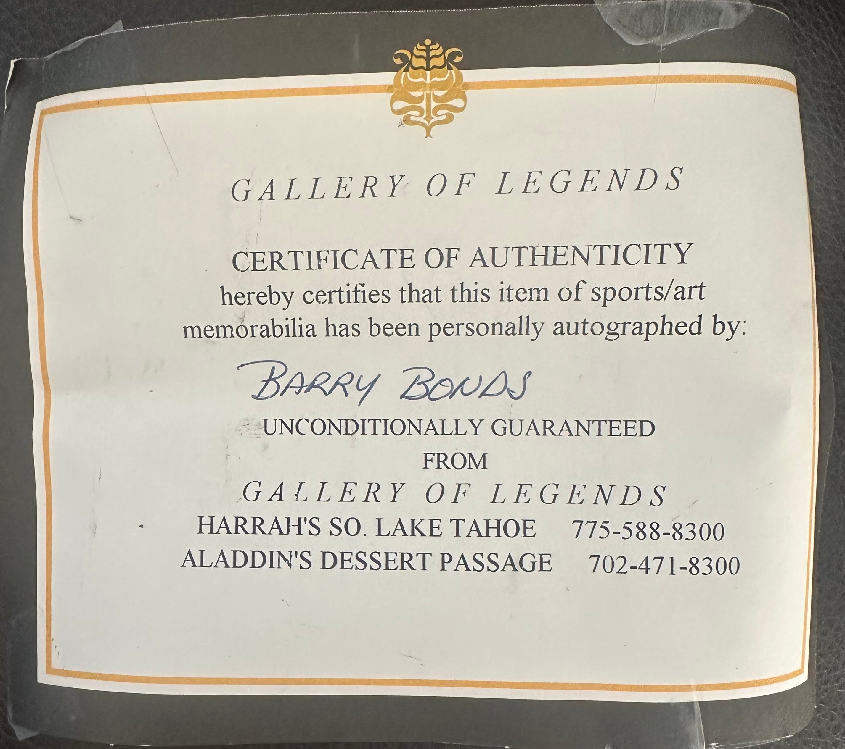 Barry Bonds autographed Rawling Adirondack bat