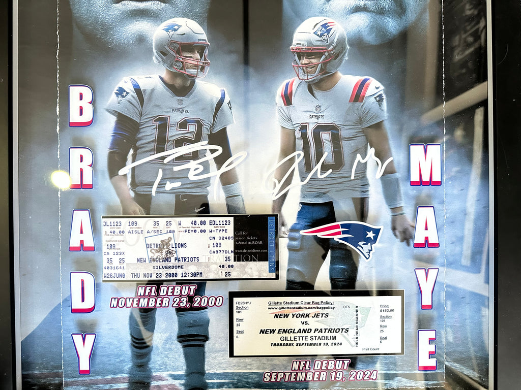 New England Patriots - Tom Brady & Drake Maye with replica debut game tickets