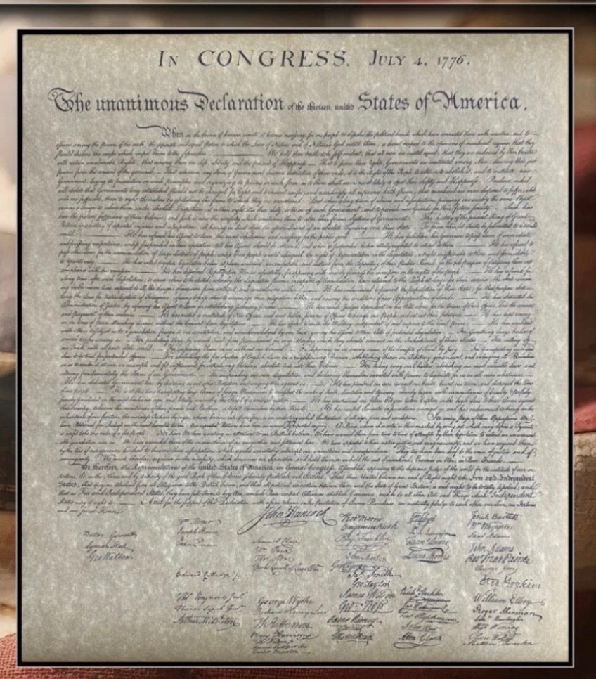 Declaration of Independence with replica quill