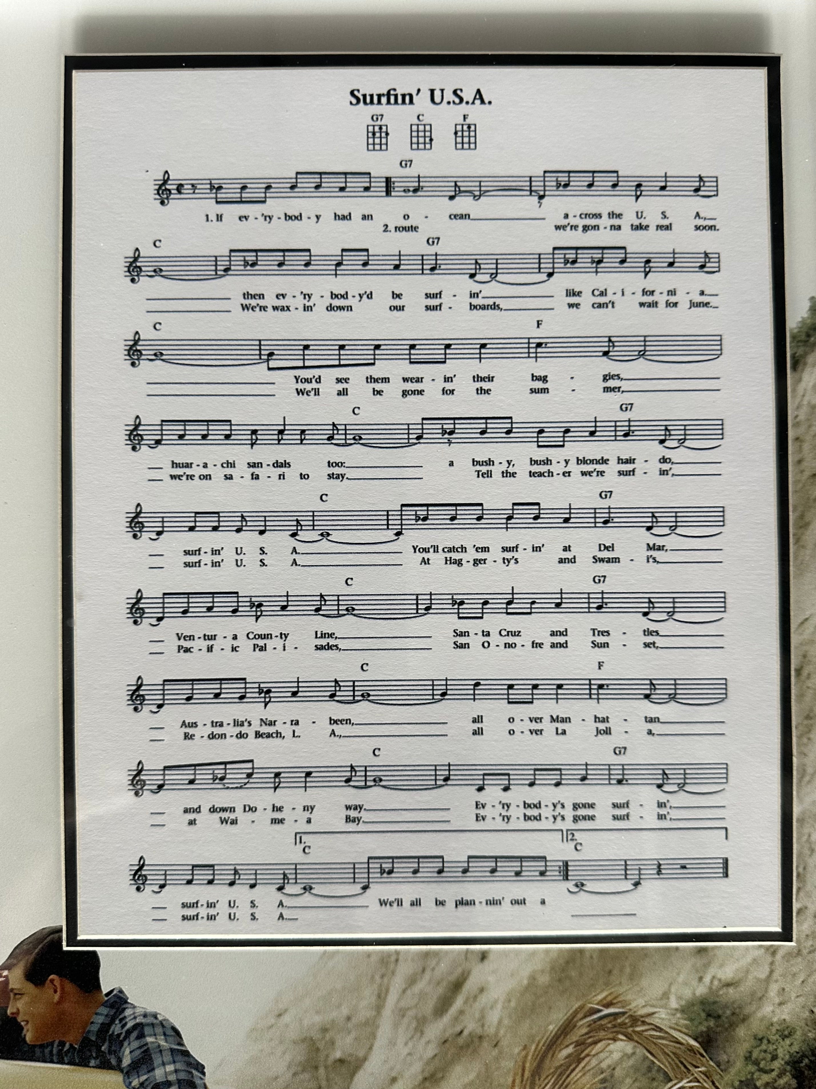 The Beach Boys Brian Wilson autographed 8x10 photo with "Surfin' U.S.A." sheet music