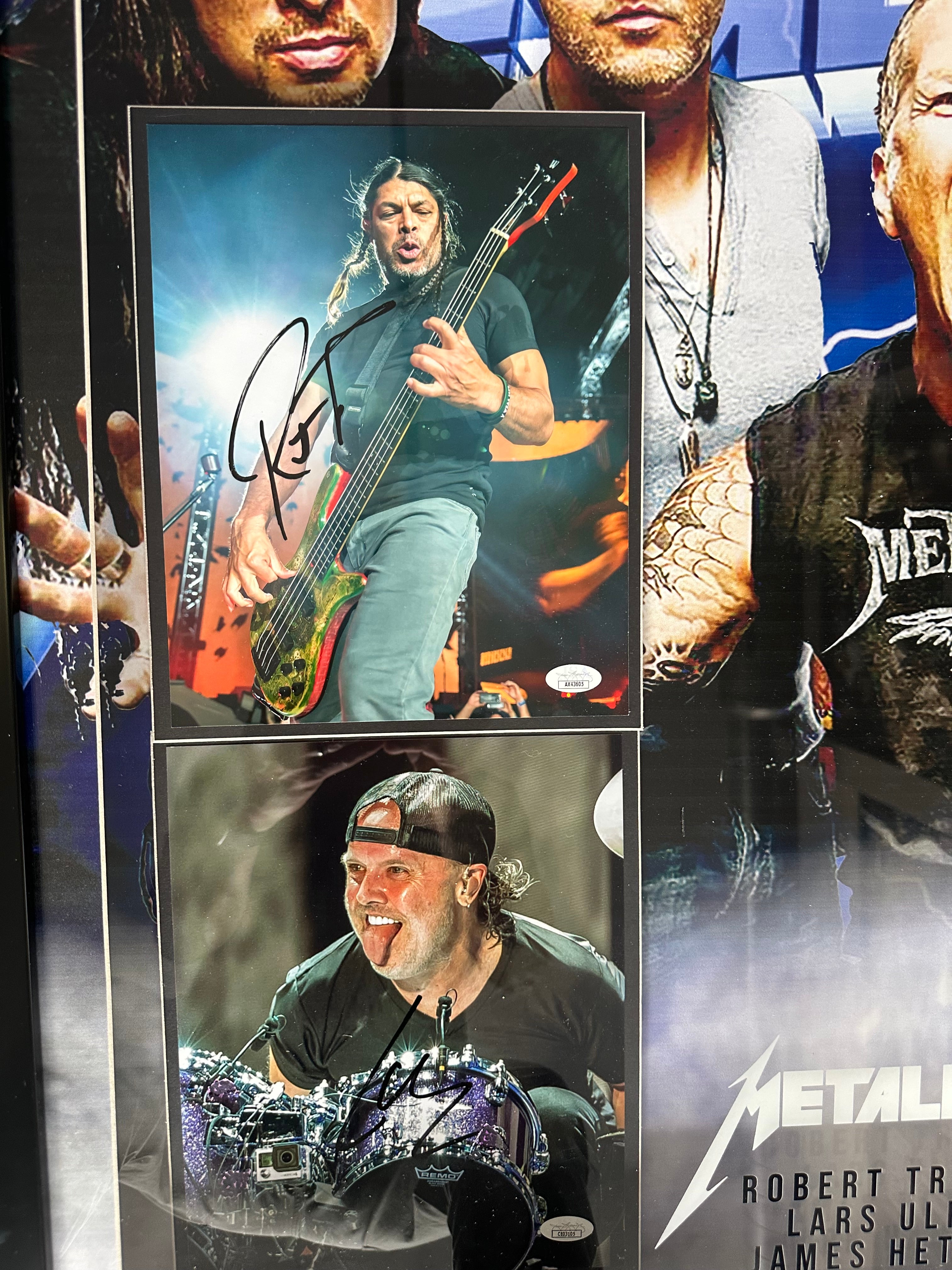 Metallica band autographed collage - Robert Trujillo, Lars Ulrich, James Hetfield, Kirk Hammett