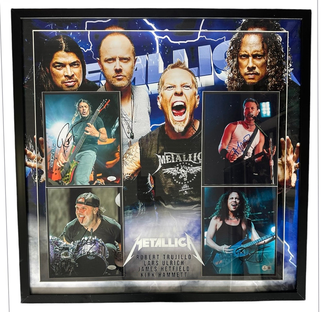 Metallica band autographed collage - Robert Trujillo, Lars Ulrich, James Hetfield, Kirk Hammett