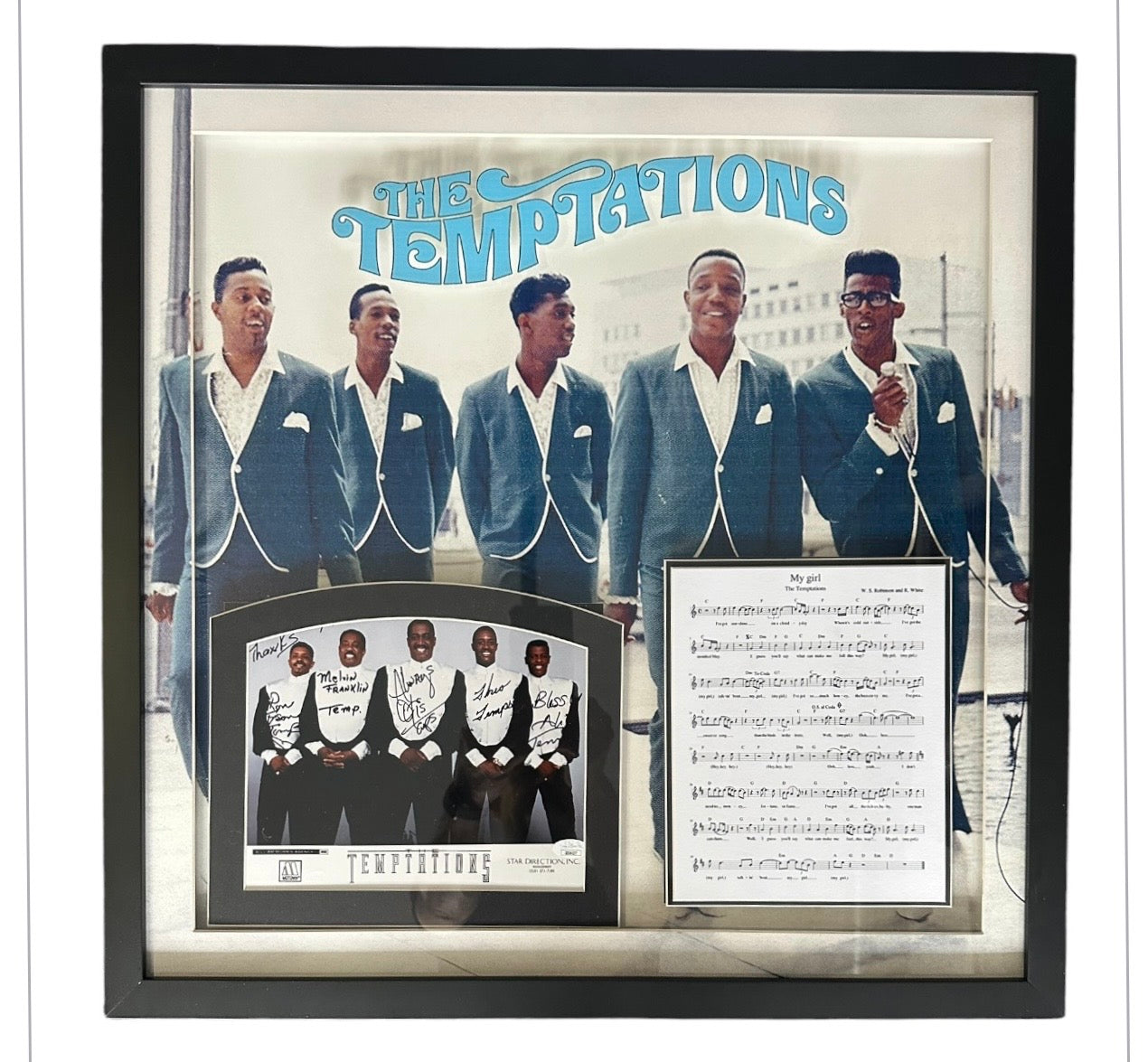 The Temptations band autographed with "My Girl" sheet music