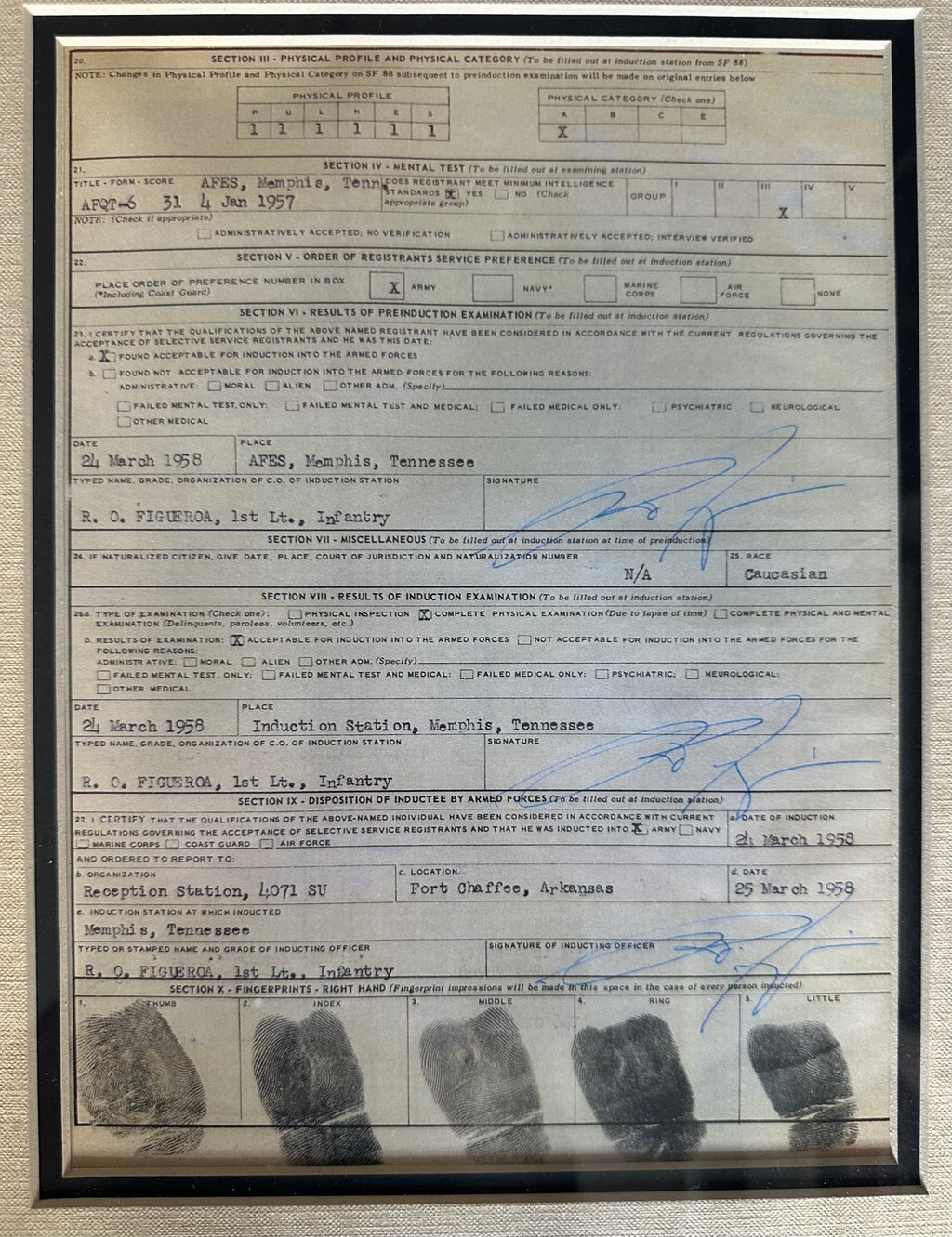 Elvis Presley Army induction papers and fingerprint replica