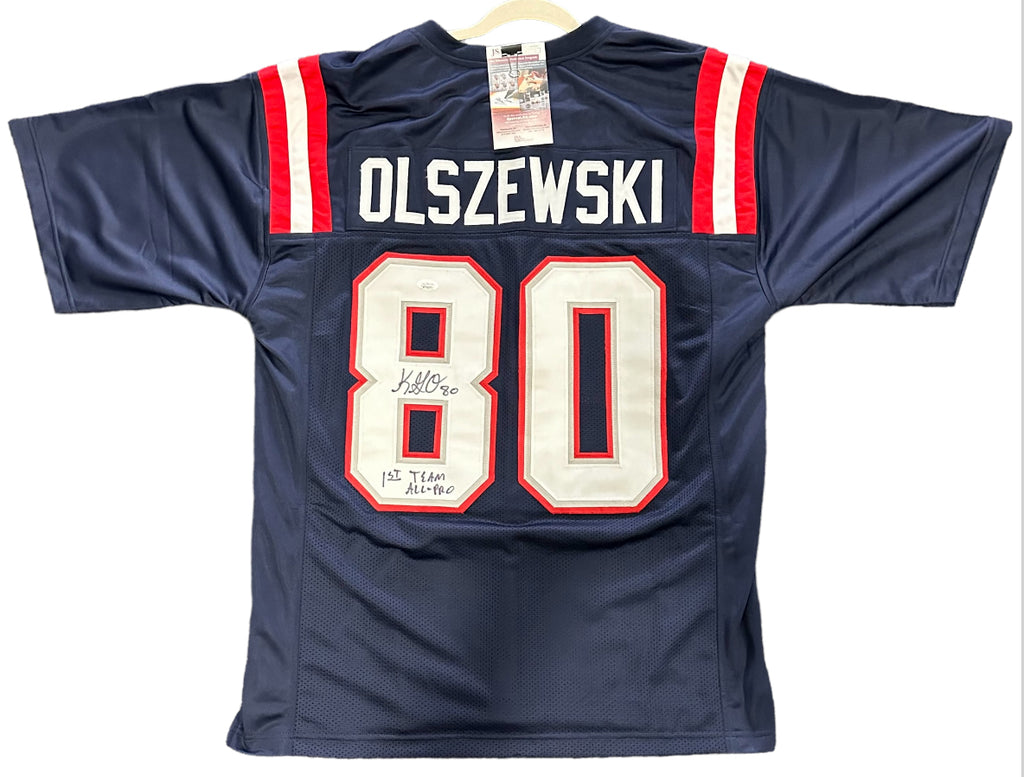 New England Patriots - Kaleb Gunner Olszewski Inscribed Football Jersey