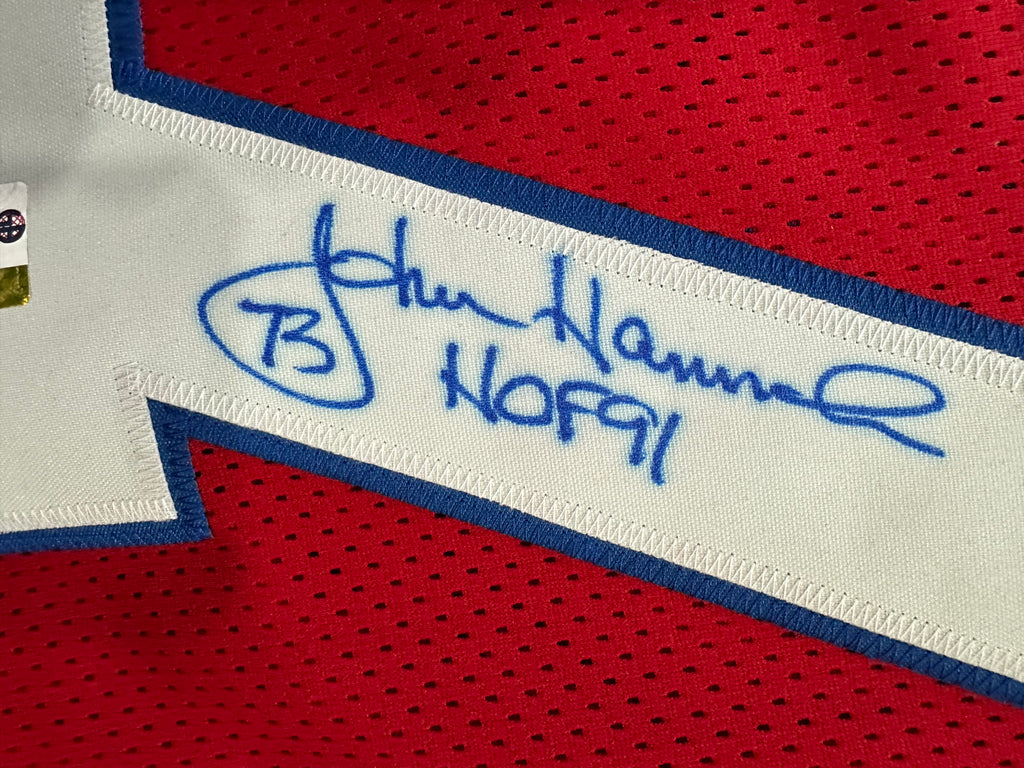 New England Patriots - John Hannah Inscribed Football Jersey