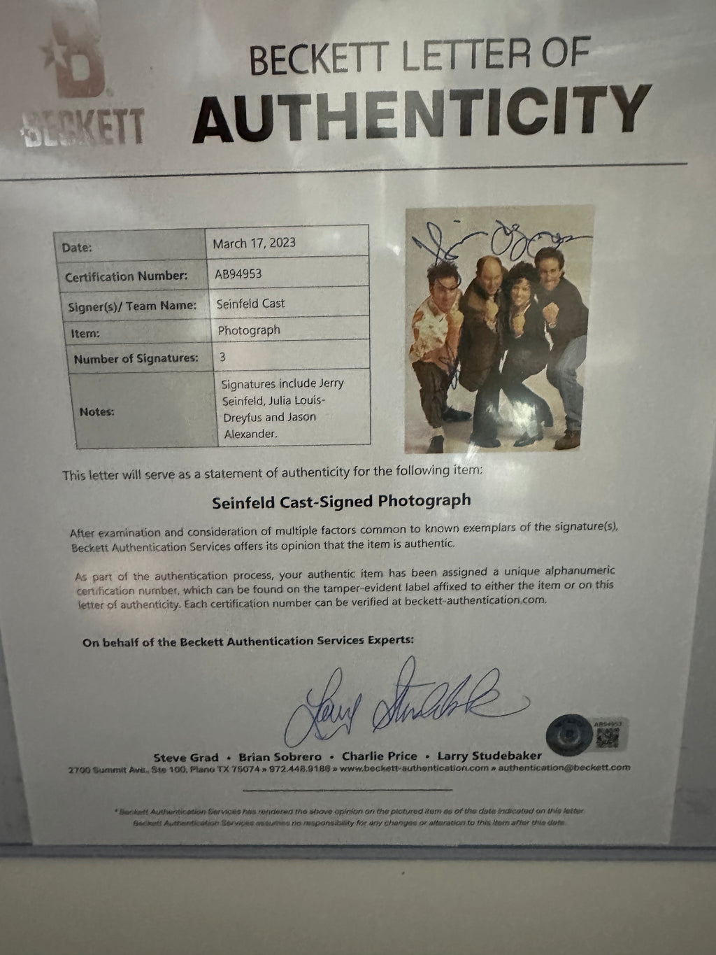 Seinfeld - Cast signed (3 and 1 on 8x10)