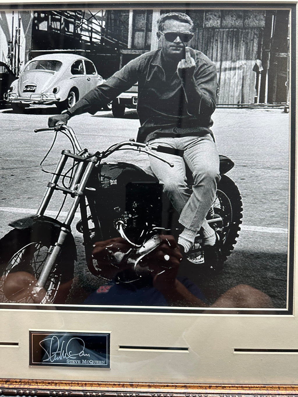 The King of Cool - Steve McQueen on Motorcycle (Facsimile Autograph)