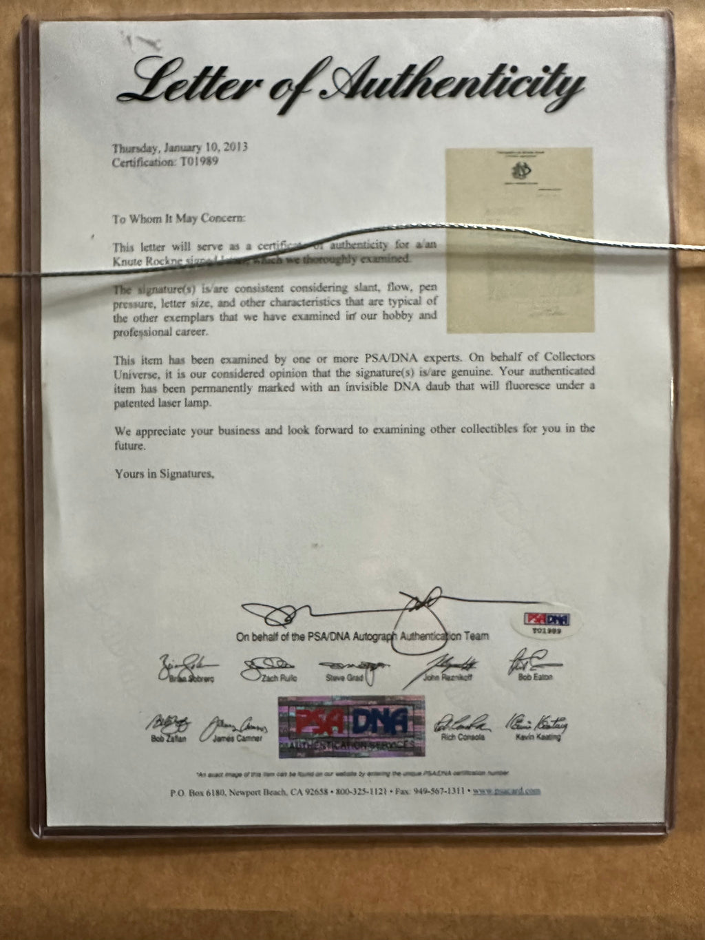 Notre Dame - Knute Rockne signed letter/College Football HOF 1951