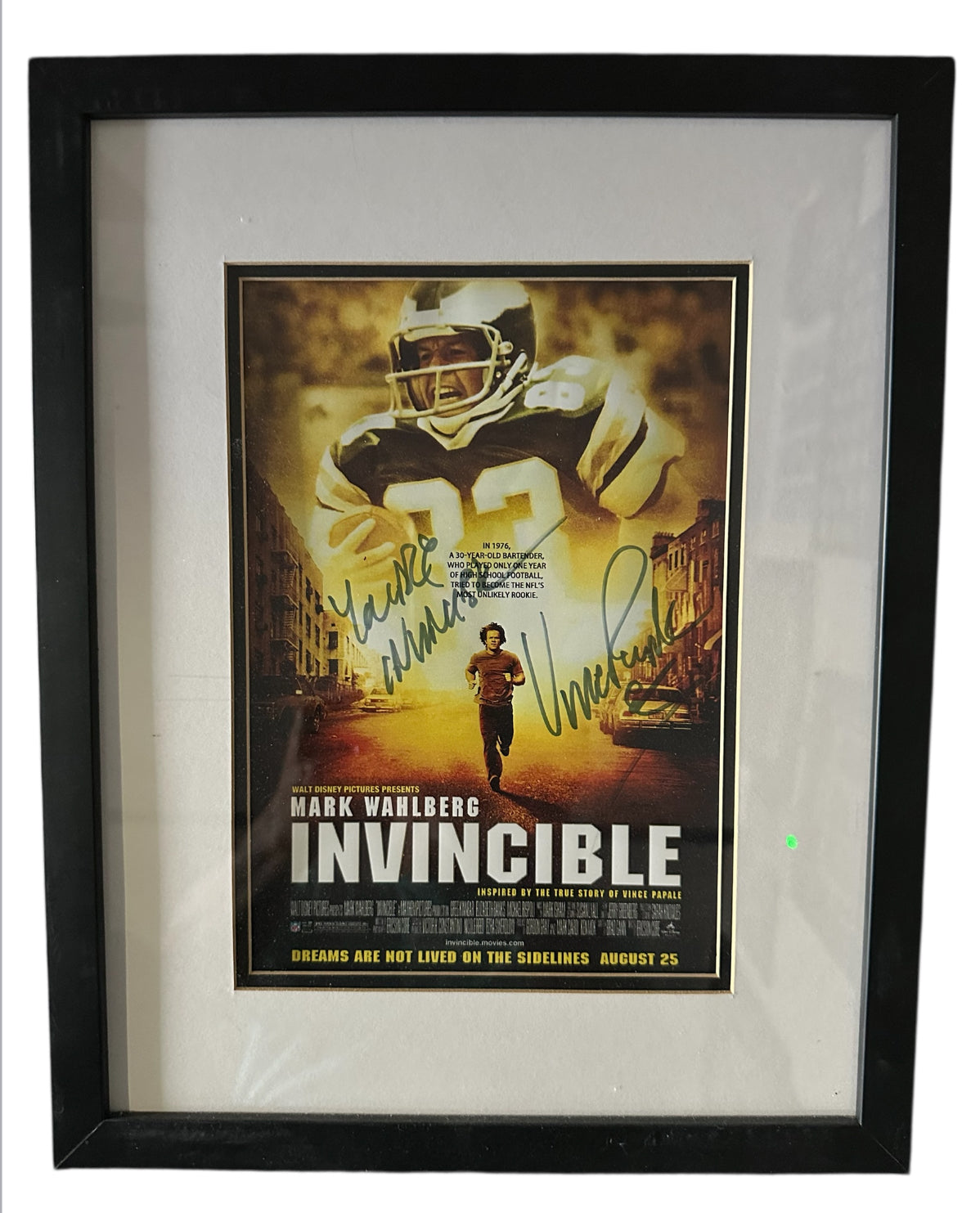 Invincible 8x10 movie poster autographed by Mark Wahlberg and Vince Papale