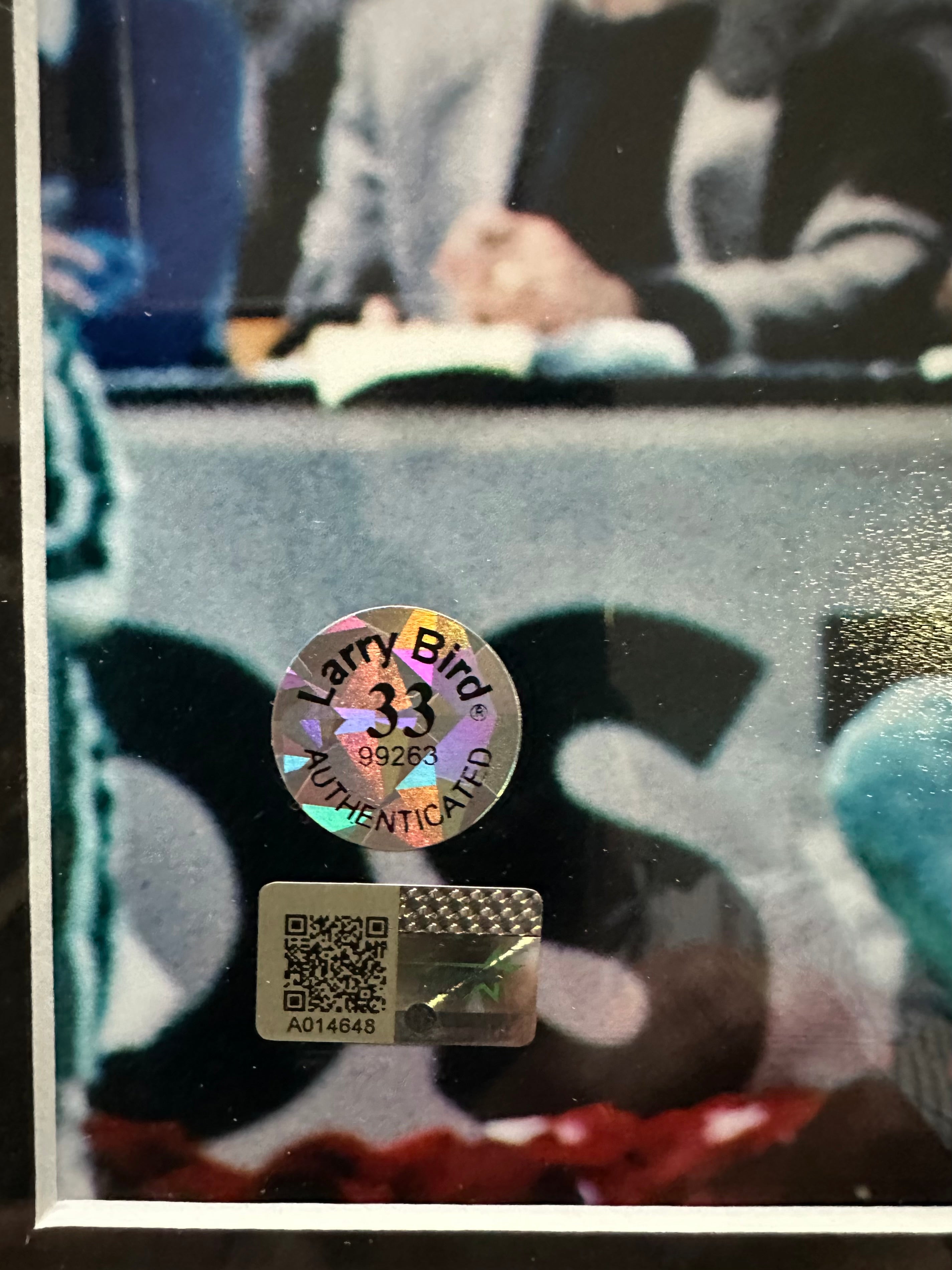 Boston Celtics - Larry Bird shooting over Michael Jordan - Autographed by Larry