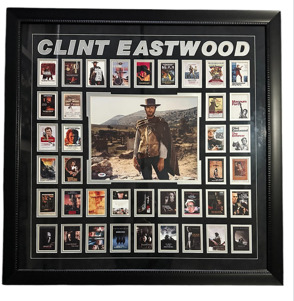 Clint Eastwood autographed 11x14 photo with 39 Eastwood movie posters