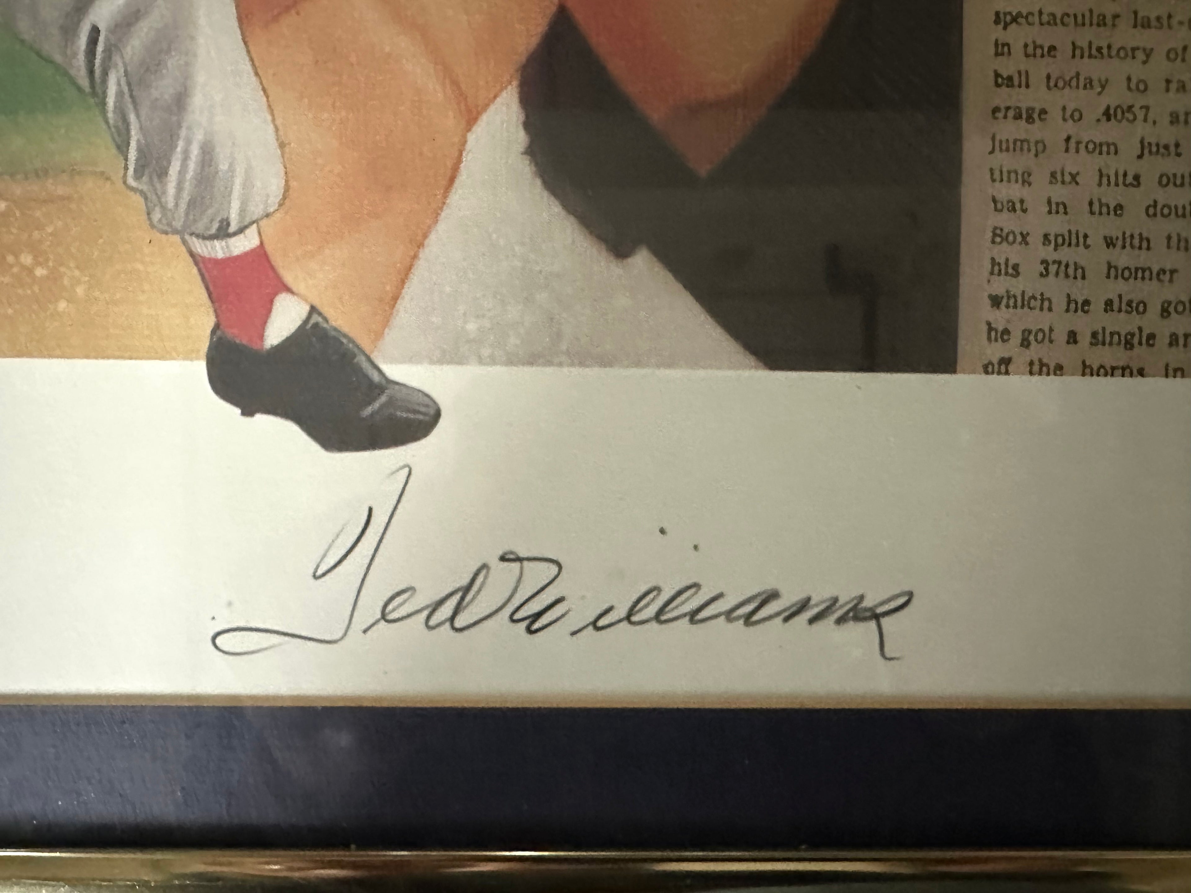 Boston Red Sox - Ted Williams autographed Lithograph collage with newspaper clip