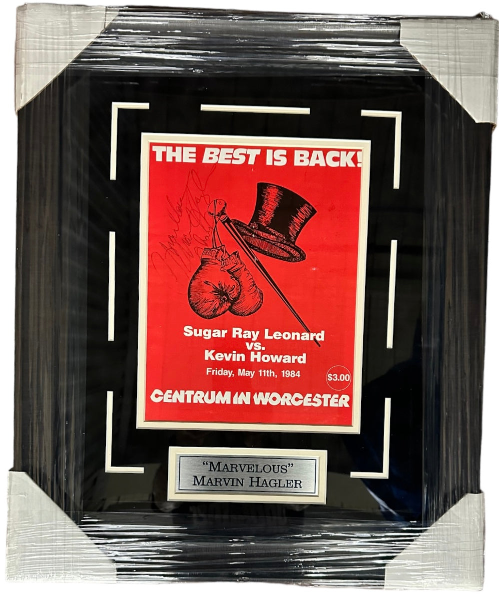 Marvin Hagler Autographed Fight Program - Sugar Ray Leonard vs Kevin Howard