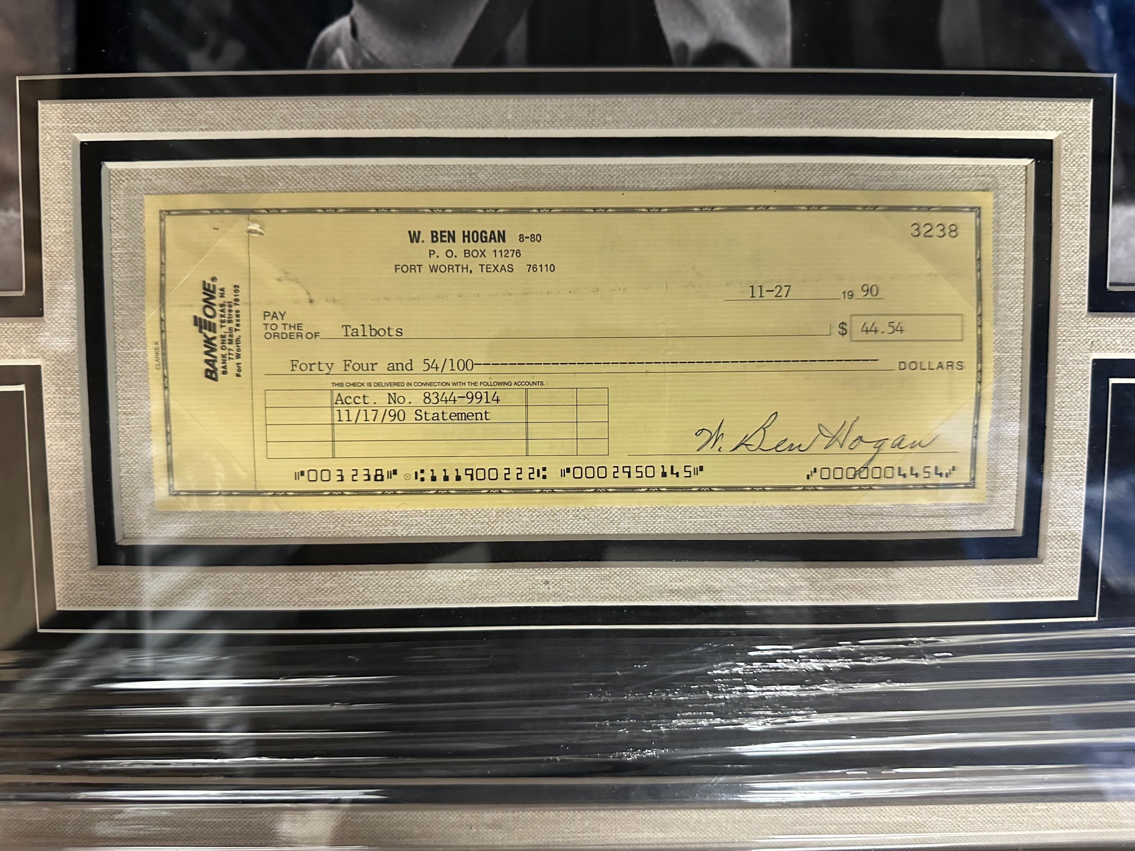 Ben Hogan - 1990 Autographed Check