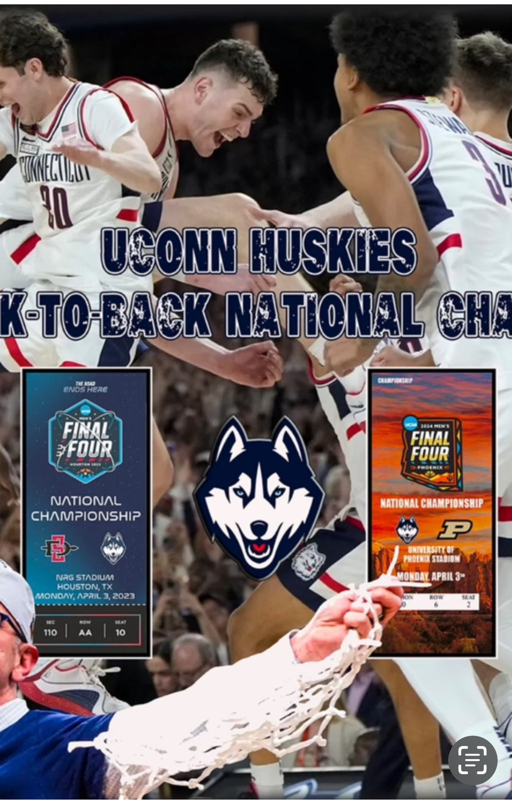 UConn Huskey's Back-to-Back Men's 2024 NCAA National Champions