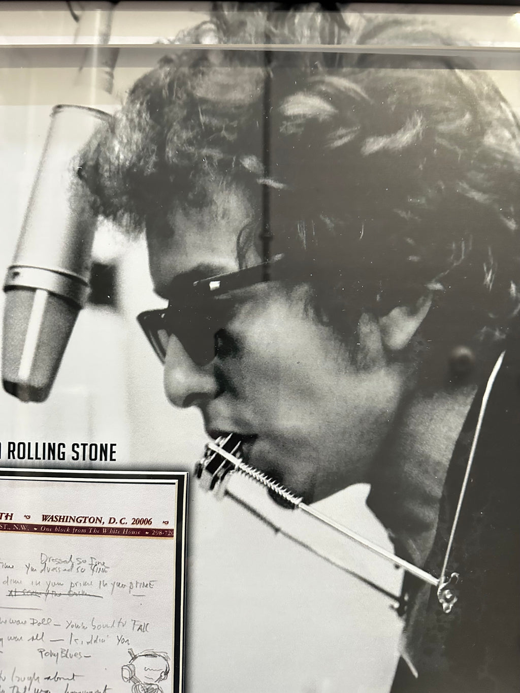 Bob Dylan with "Like a Rolling Stone" replica Lyrics