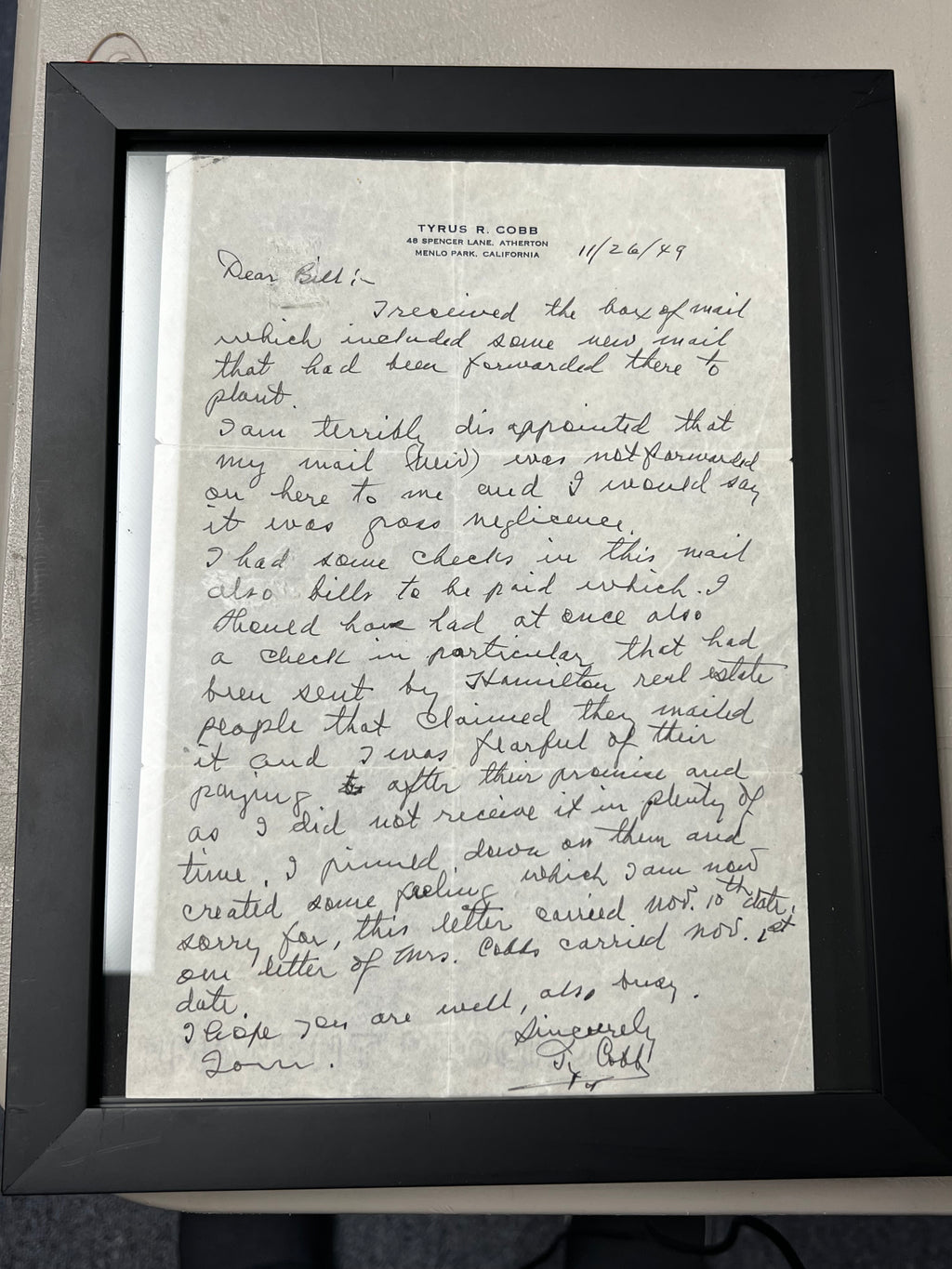Ty Cobb Handwritten Letter on Personal Stationary