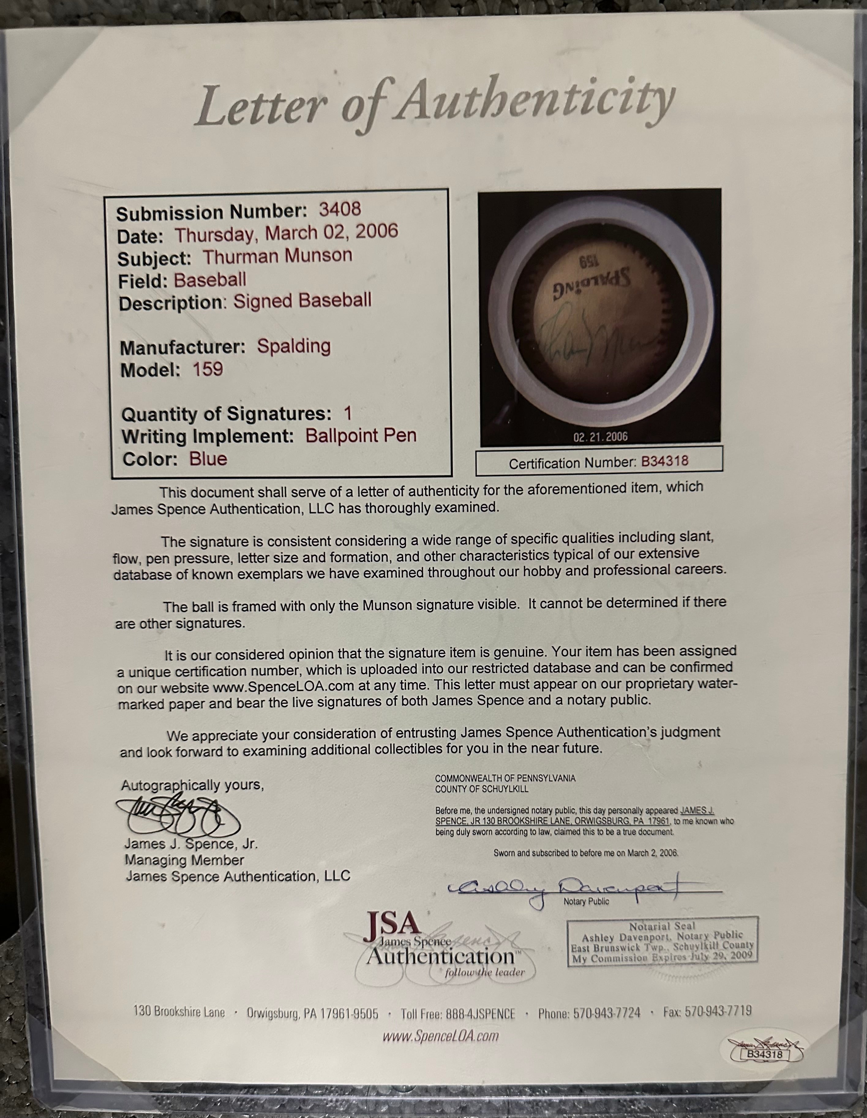 NY Yankees - Thurman Munson Collage with signed Baseball