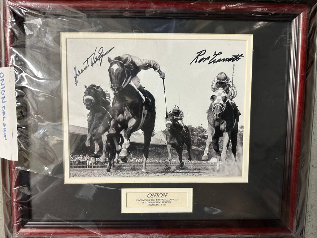 Ron Turcotte and Jacinto Vasquez Autographed 8 x 10 with Horse "Onion"