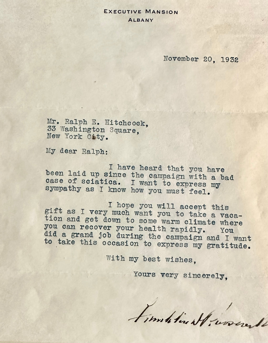 Franklin D Roosevelt Letter