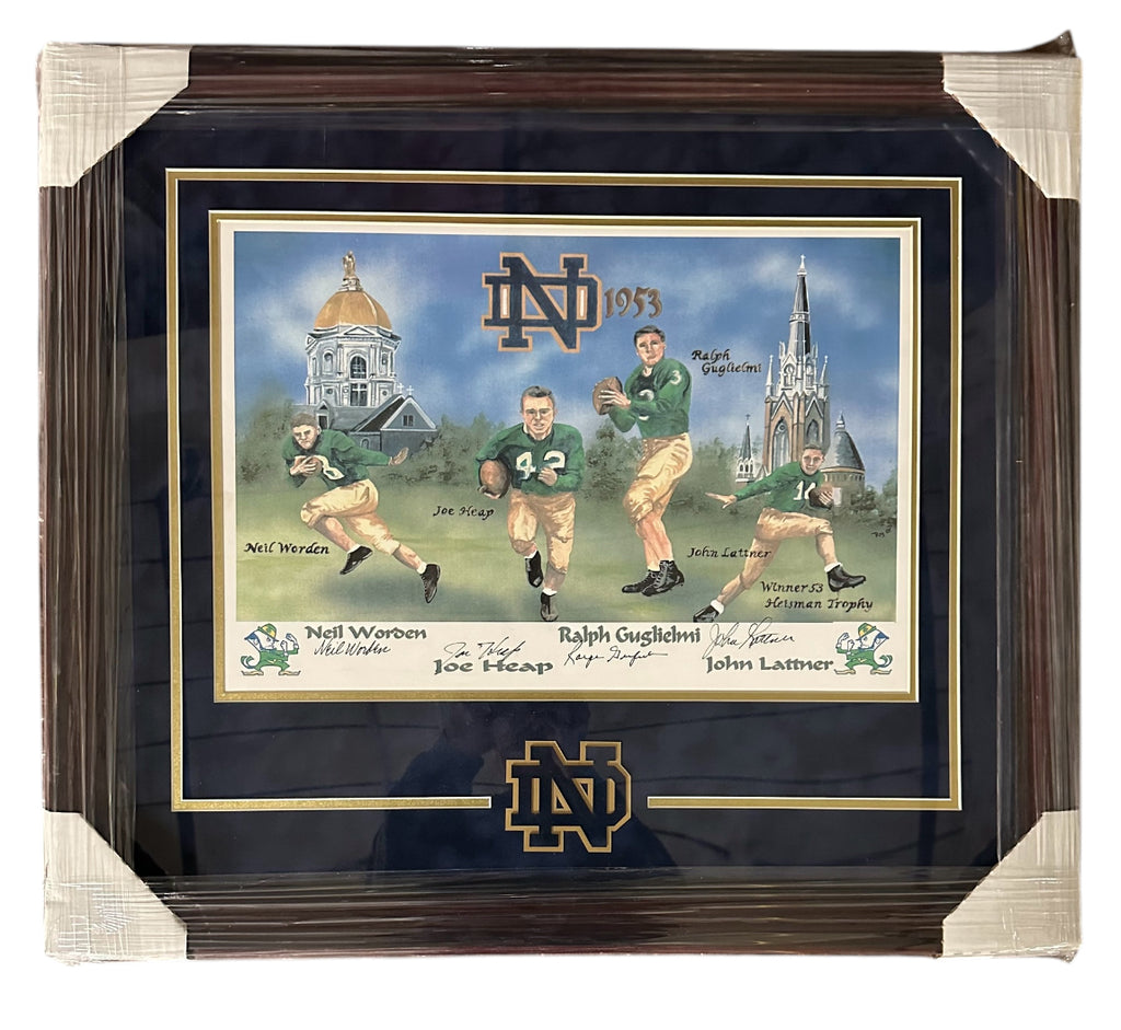 Notre Dame - Heisman Players watercolor with 4 autographs