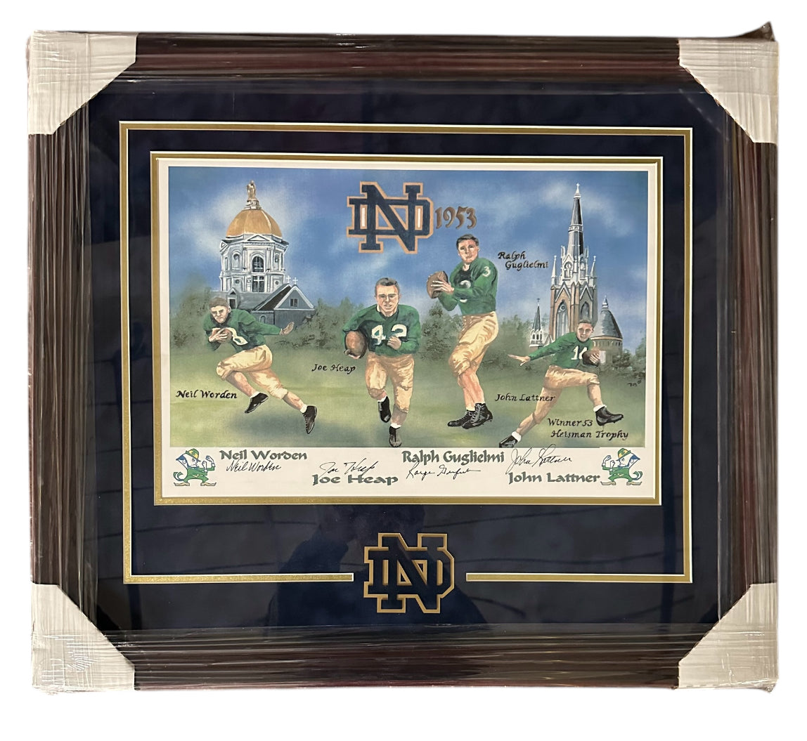 Notre Dame - Heisman Players watercolor with 4 autographs