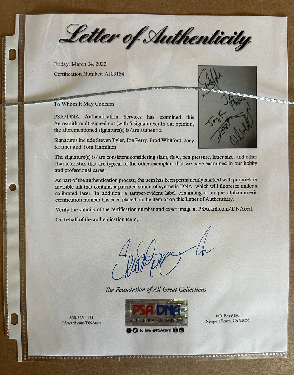 Aerosmith Band Autographed