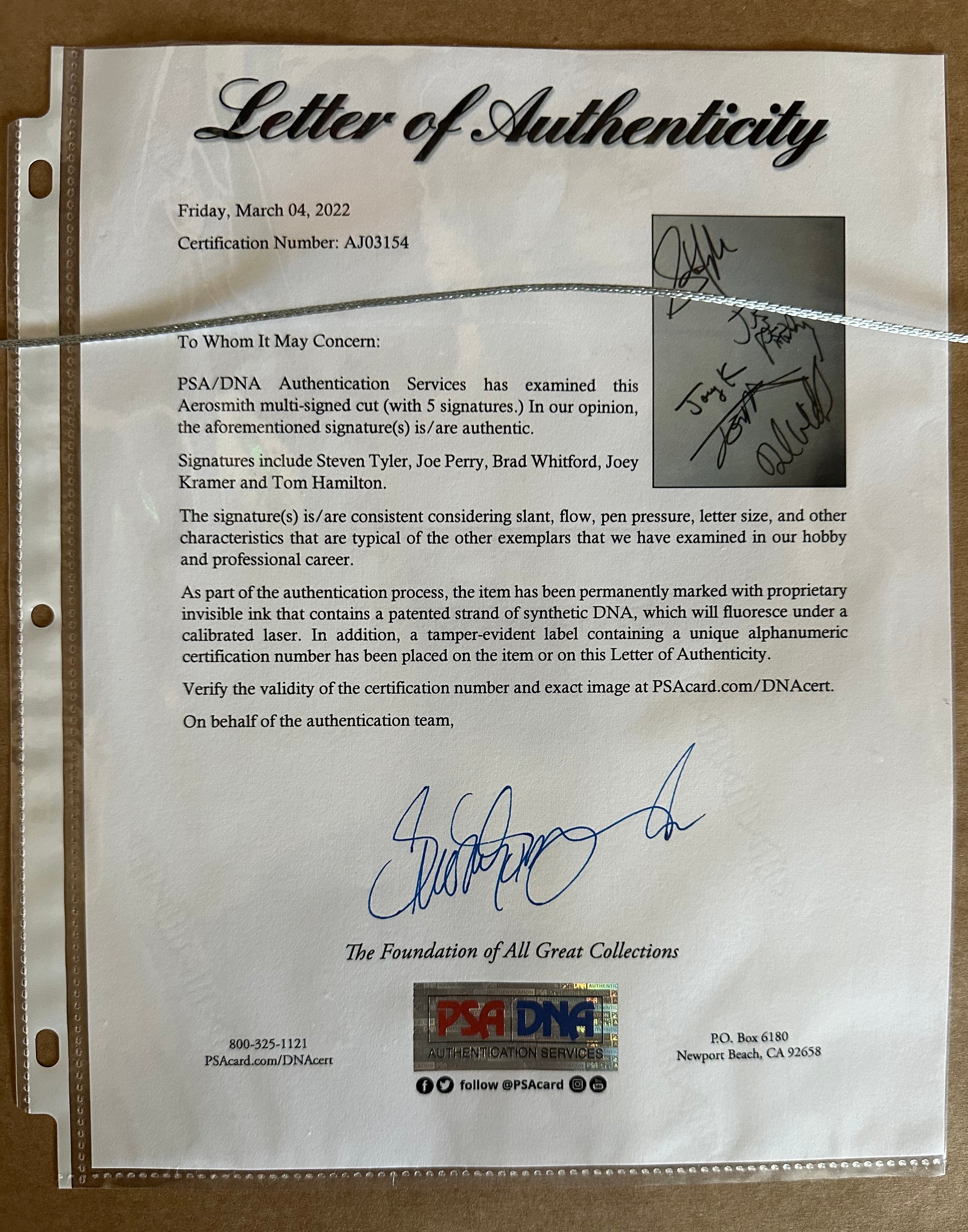 Aerosmith Band Autographed