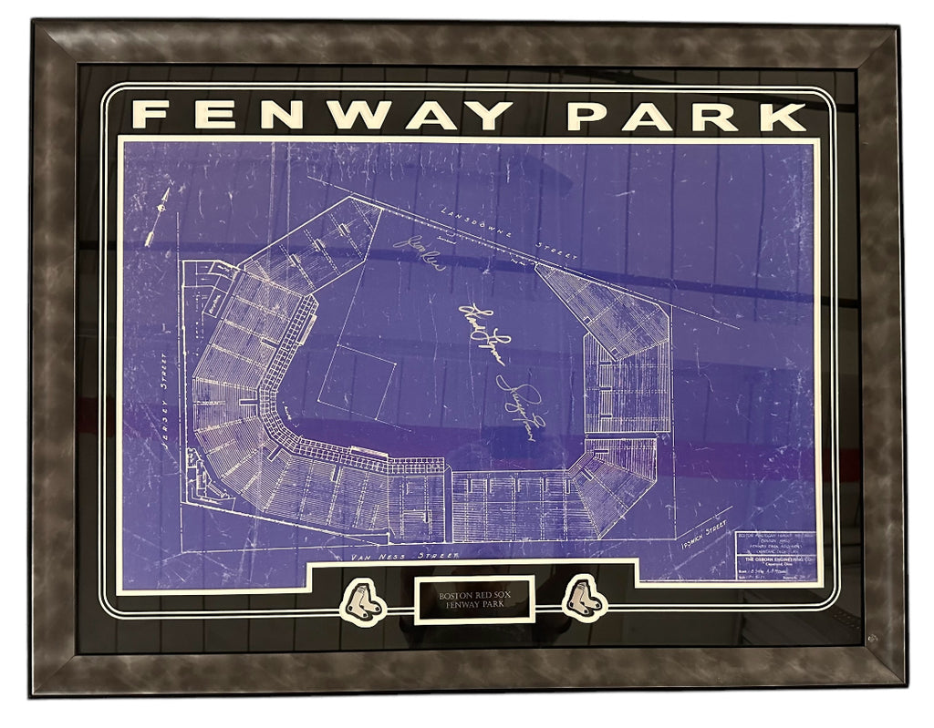 Fenway Architectural Blueprint with Rice, Flynn and Evans Autographs
