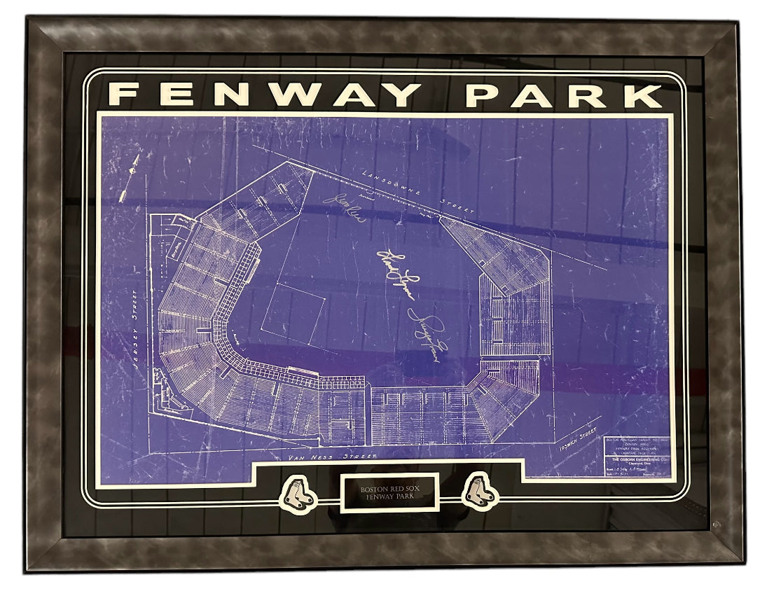 Fenway Architectural Blueprint with Rice, Flynn and Evans Autographs