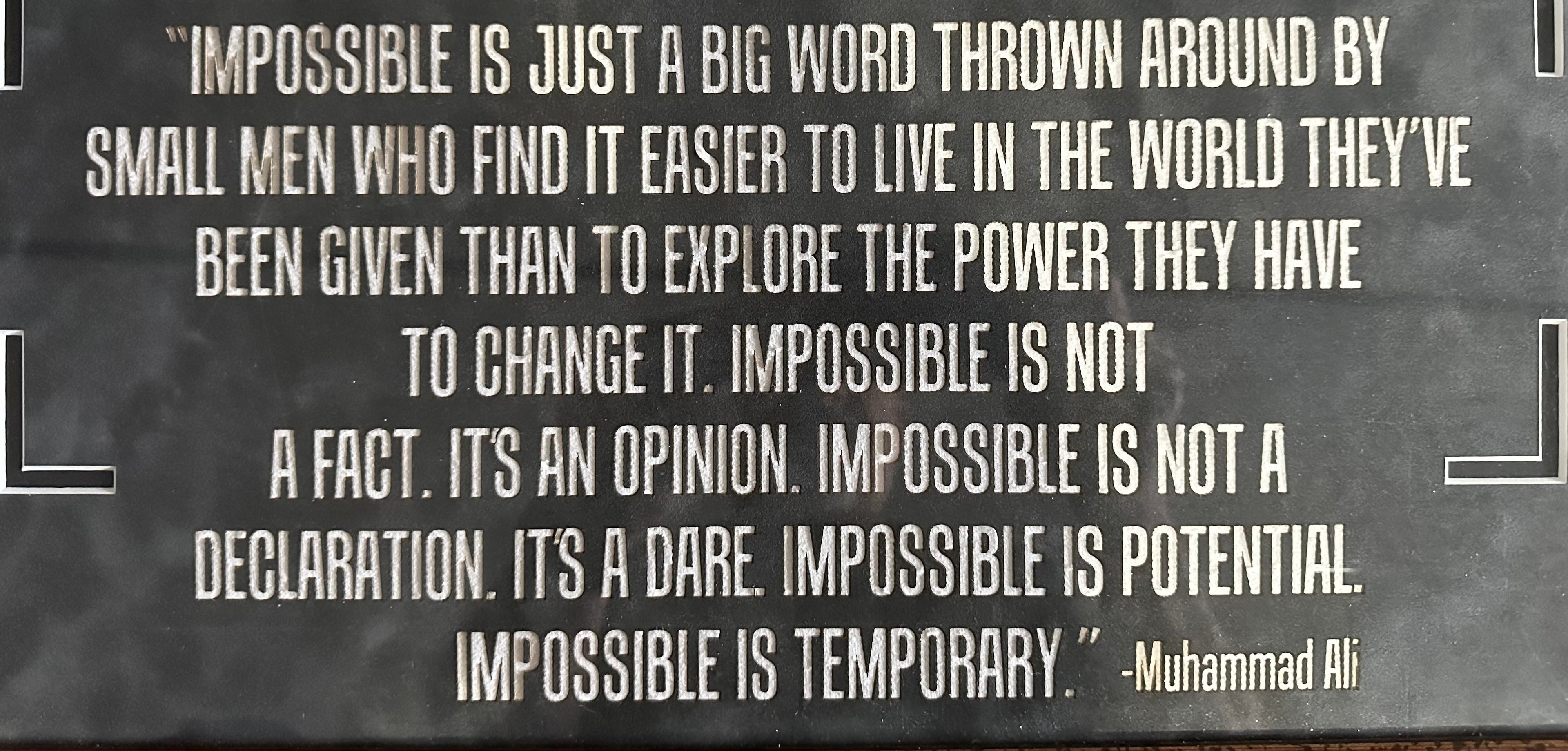 Boxing Legend Muhammad Ali "Impossible is Nothing" Quote Framed Photo