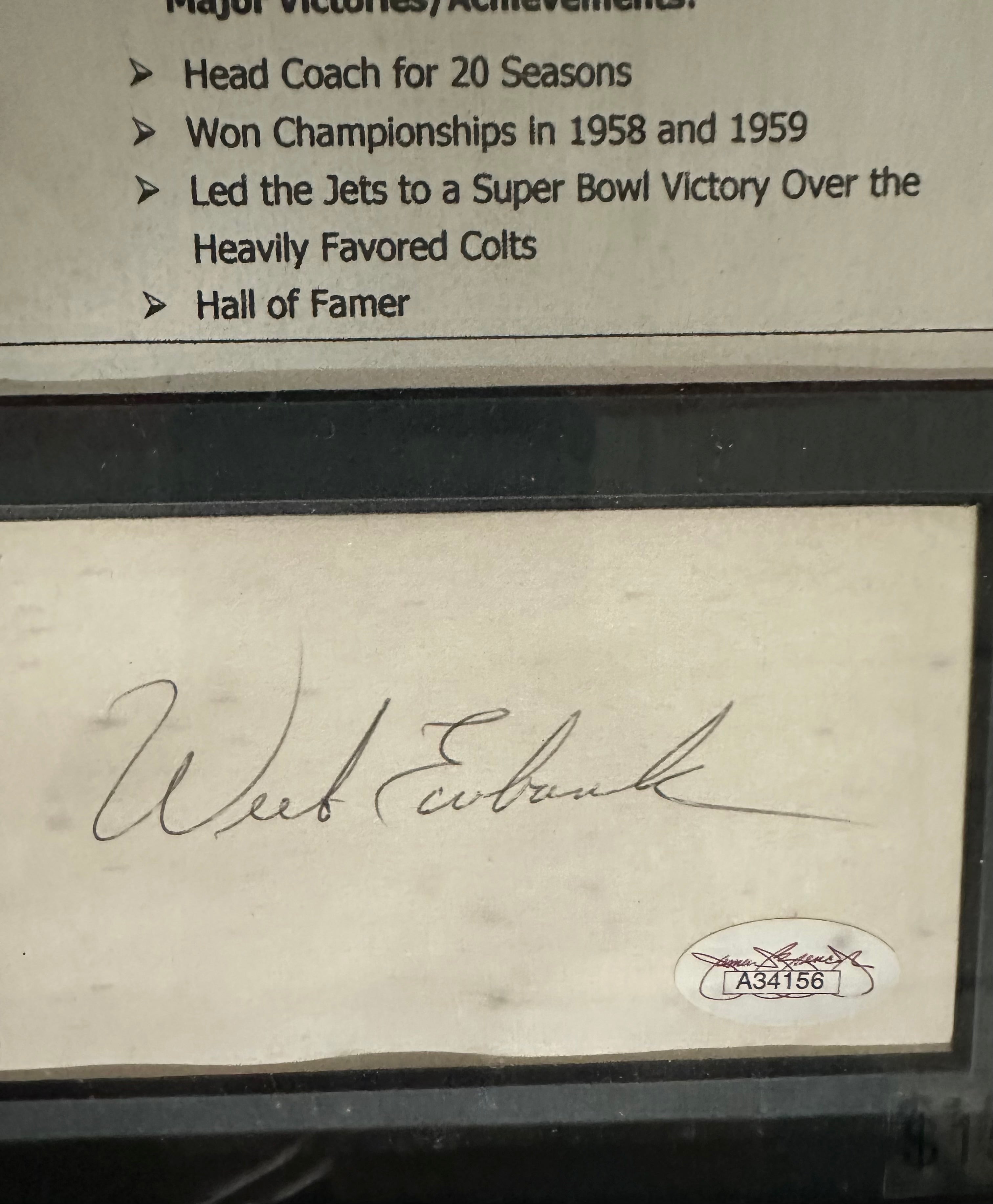NY Jets - Coach Weeb Ewbank Autographed Cut