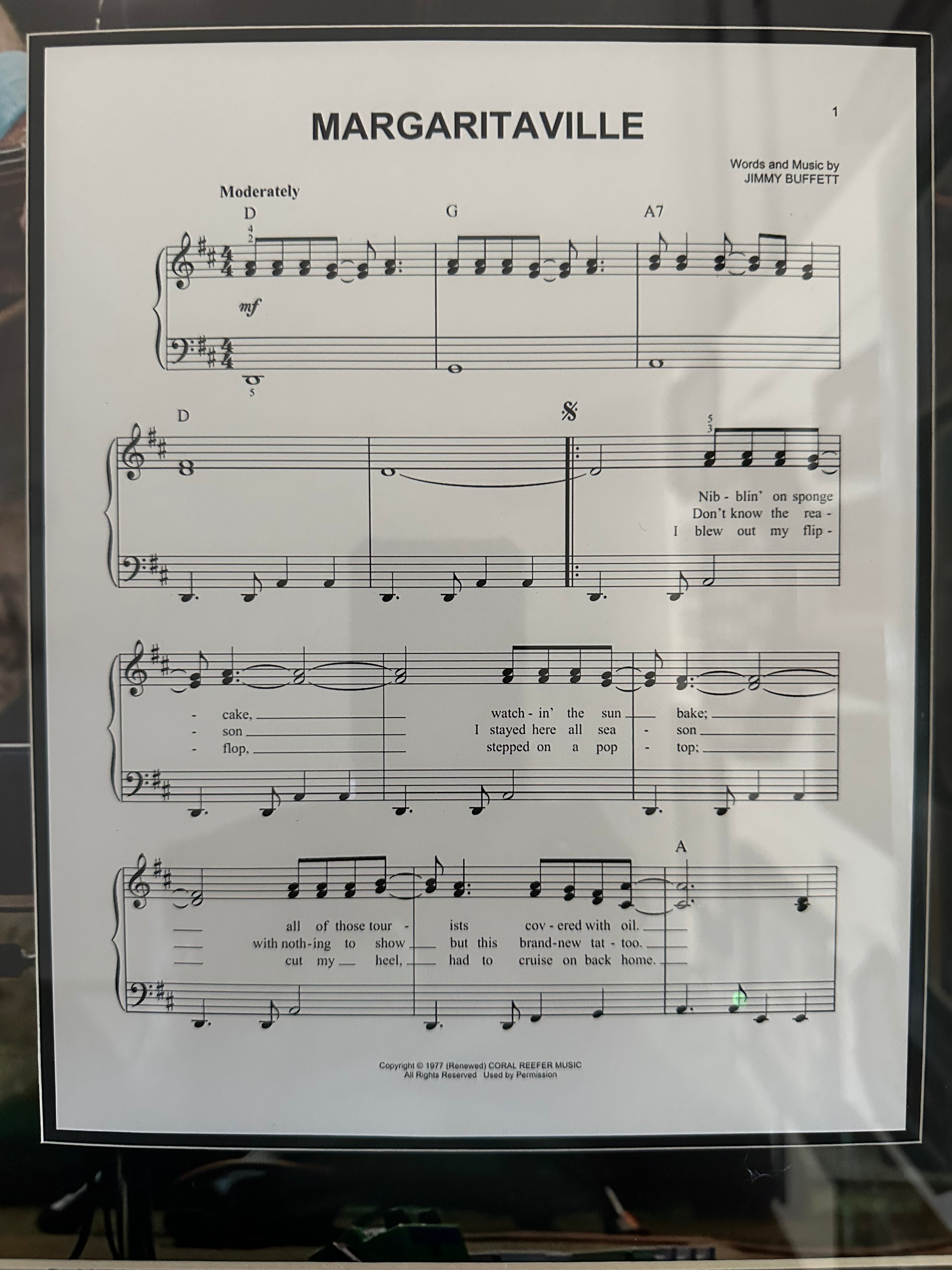 Jimmy Buffet with Replica "Margaritaville" sheet music