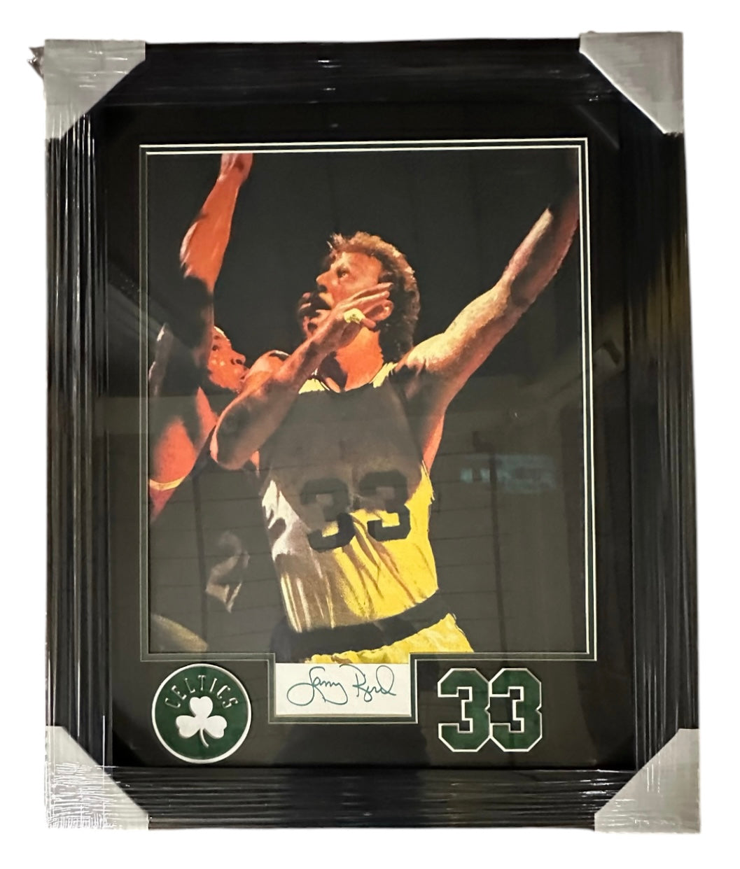 Boston Celtics - Larry Bird Lithograph with green ink autographed cut