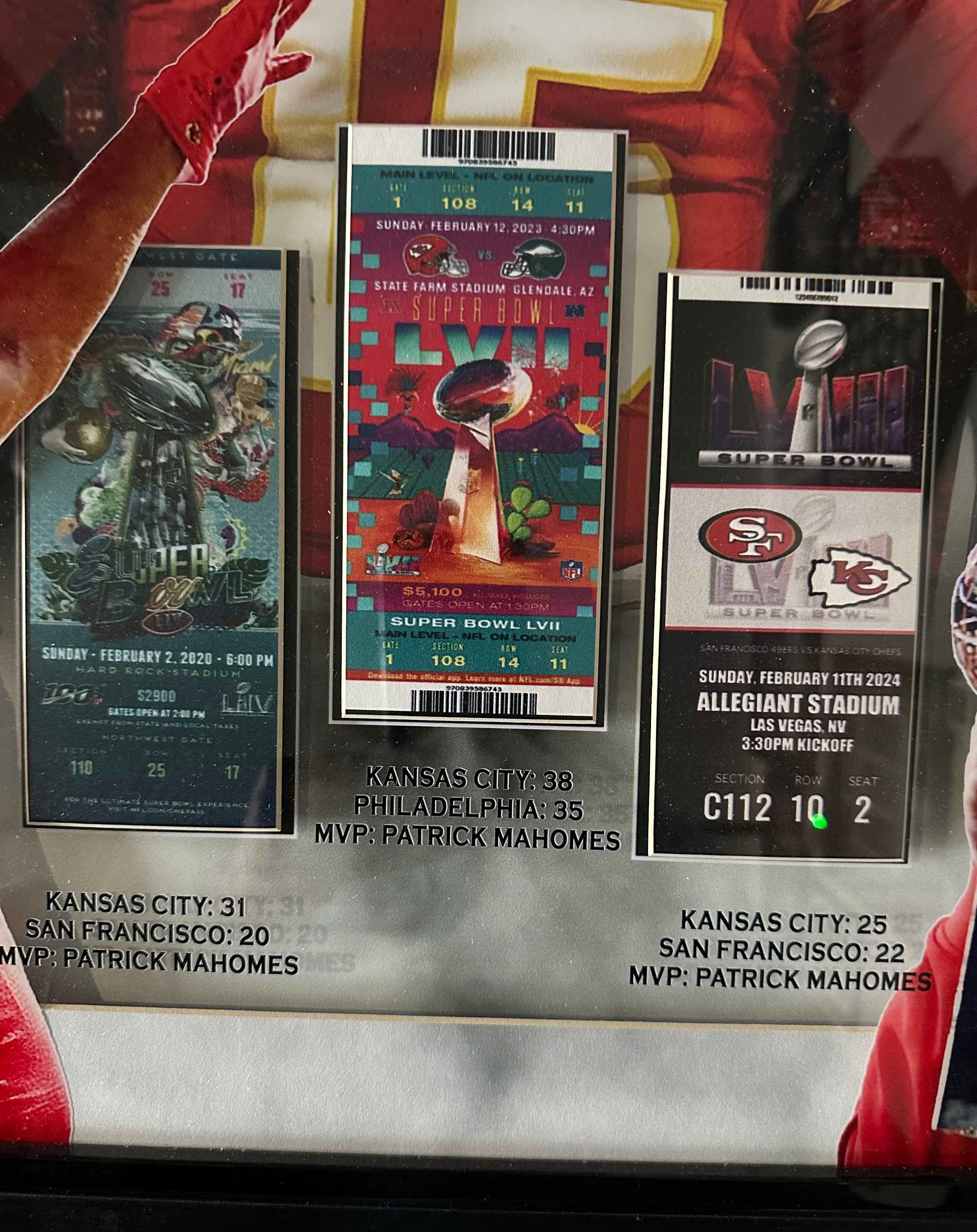 Kansas City Chiefs - Patrick Mahomes with 3 Replica Super Bowl Tickets