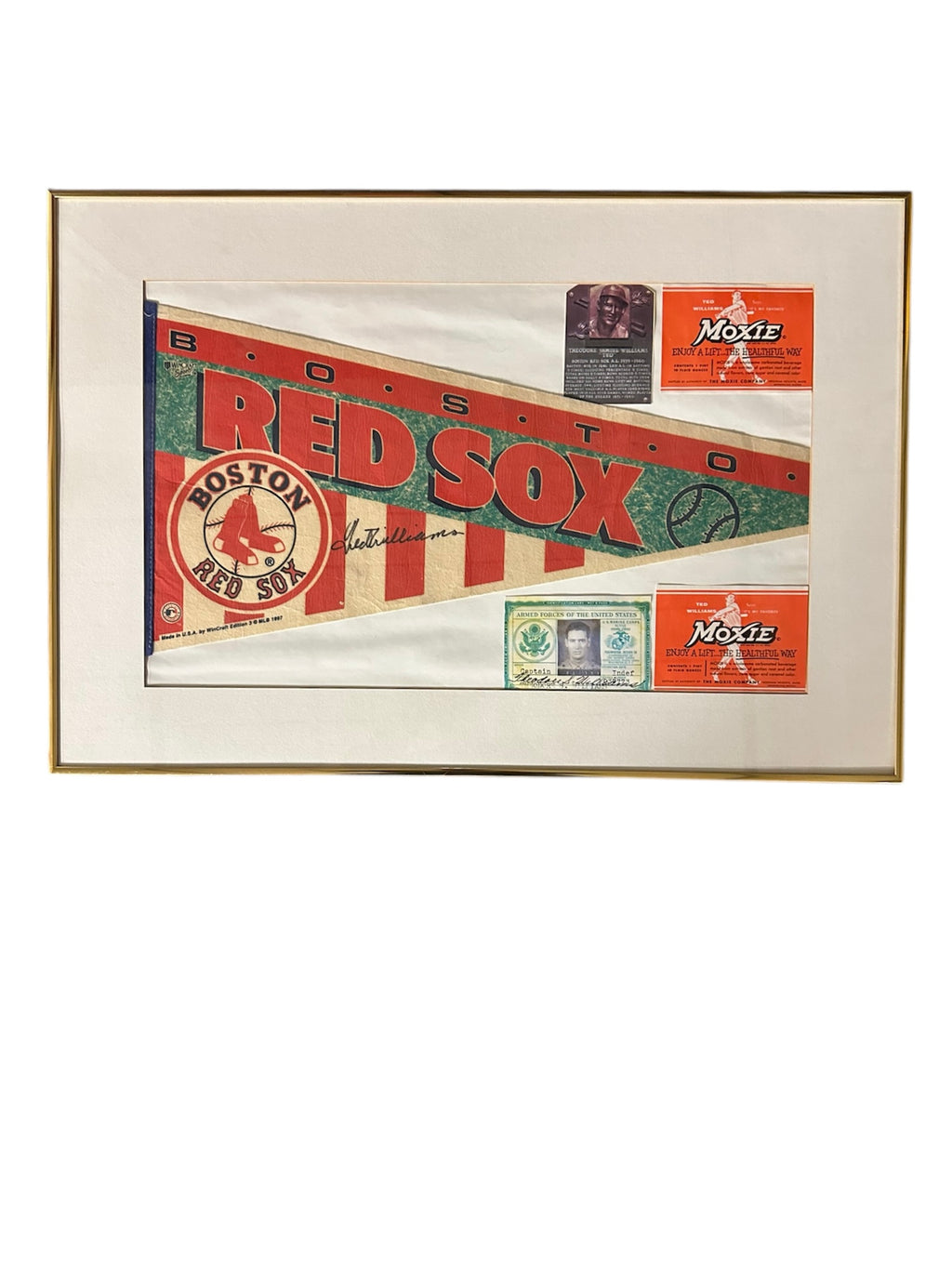 Boston Red Sox - Ted Willams autographed Pennant with picture of Armed Forces ID