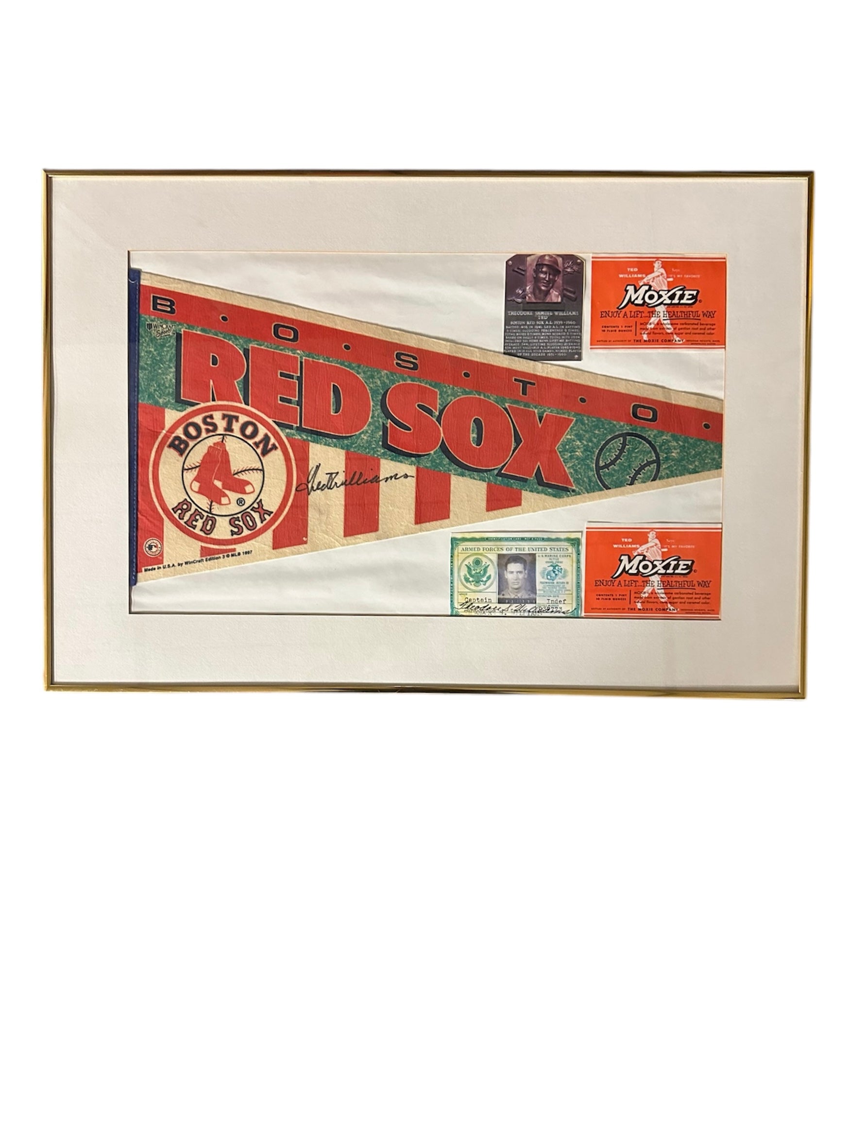 Boston Red Sox - Ted Willams autographed Pennant with picture of Armed Forces ID
