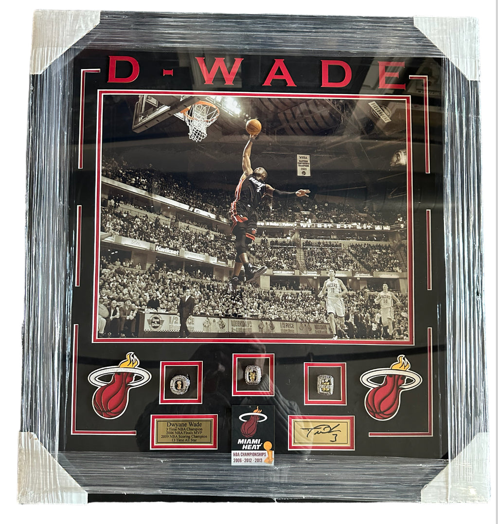 Dwayne Wade with Replica Championship Rings - Miami Heat 3X NBA Champions