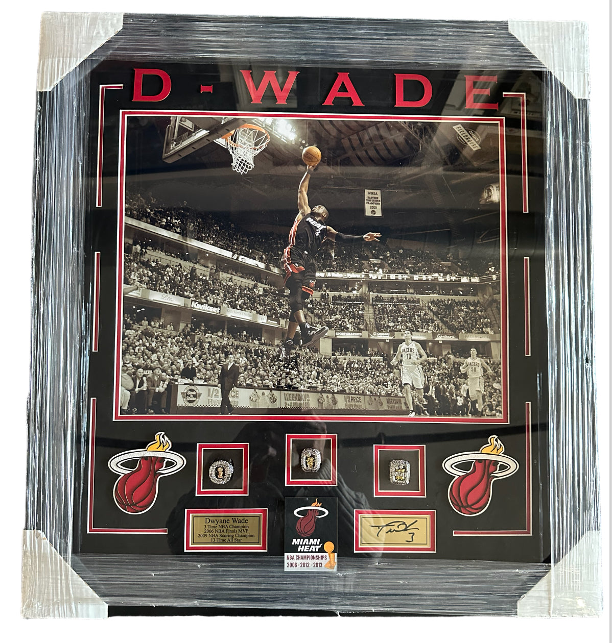 Dwayne Wade with Replica Championship Rings - Miami Heat 3X NBA Champions