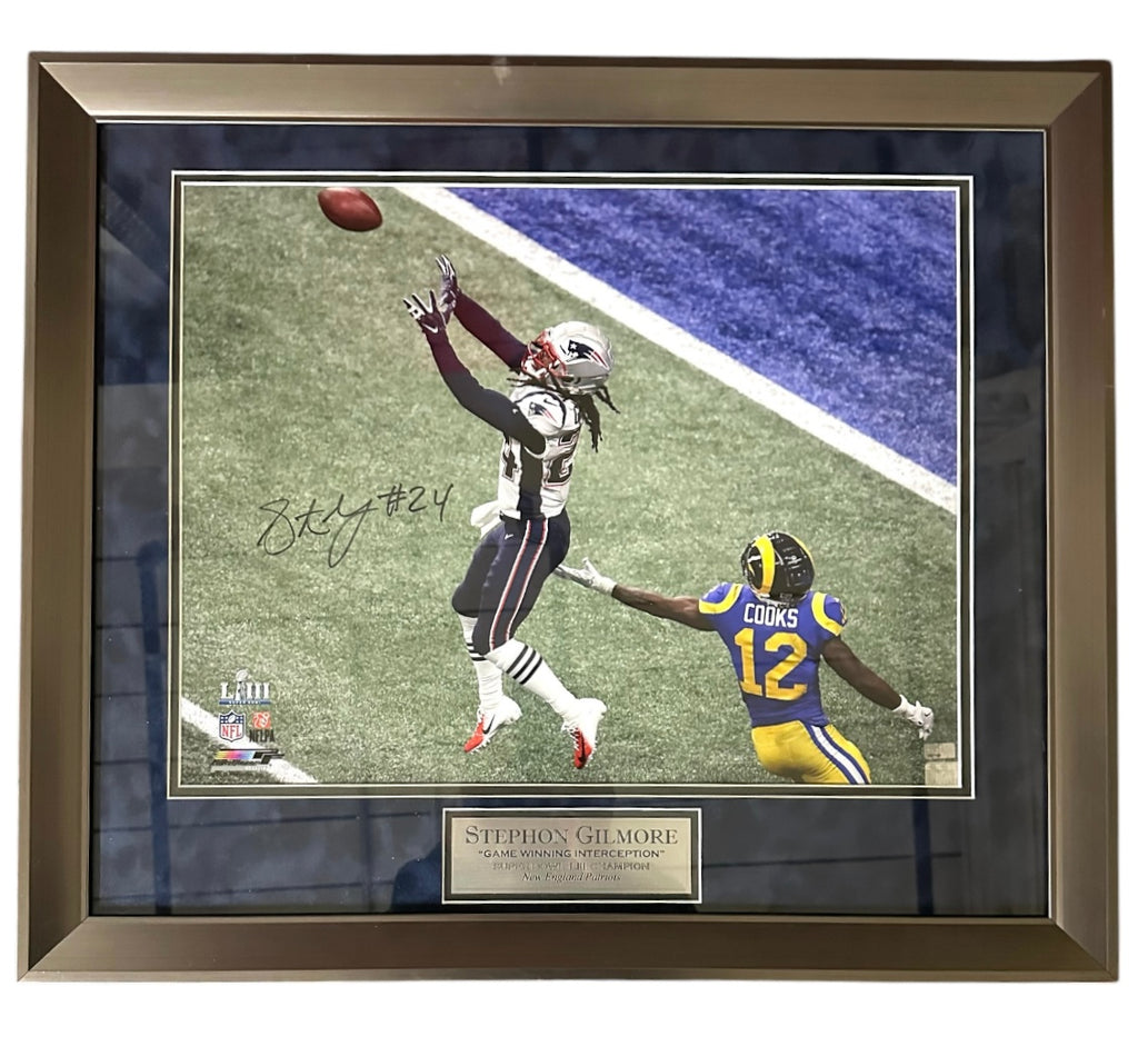 New England Patriots - Stephon Gilmore game winning interception autographed
