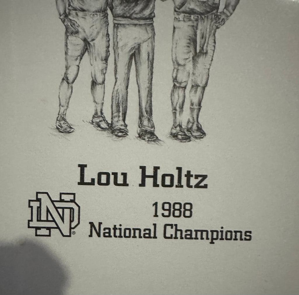 Notre Dame - Heisman Trophy winners Lithograph (5 player, 2 Coach Autographs)