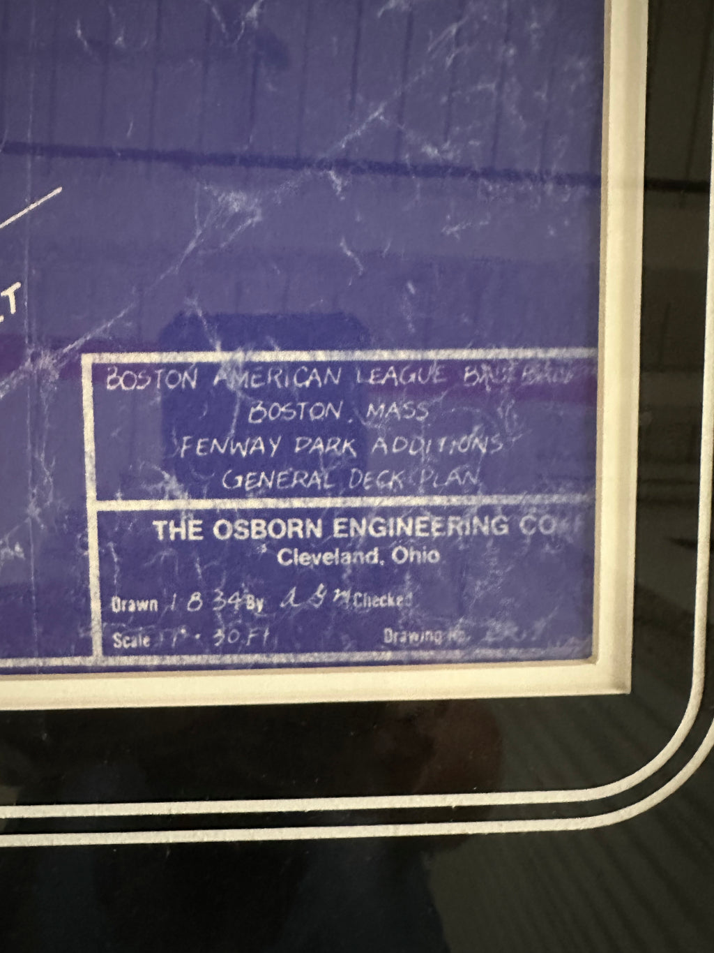 Fenway Architectural Blueprint with Rice, Flynn and Evans Autographs