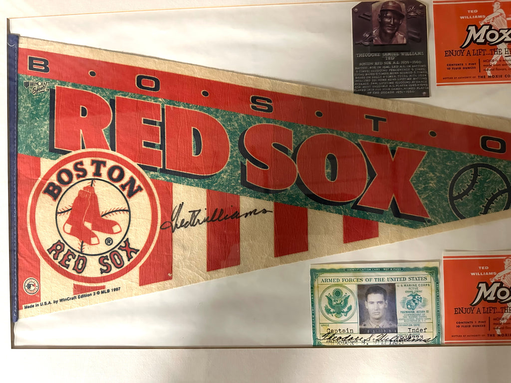 Boston Red Sox - Ted Willams autographed Pennant with picture of Armed Forces ID