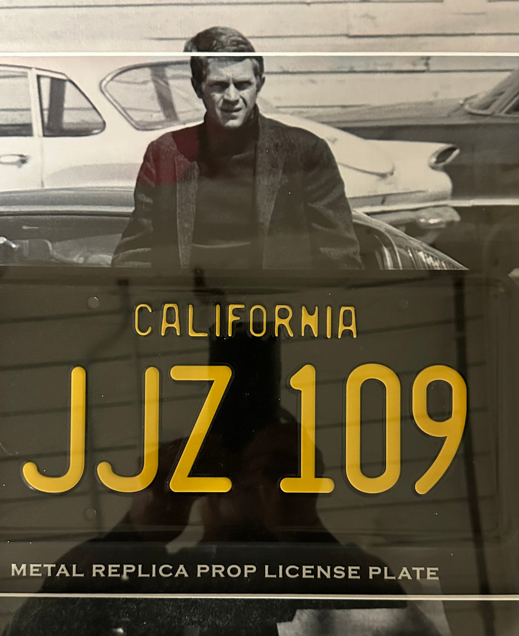 Steve McQueen Bullitt shadow box with Replica License Plate