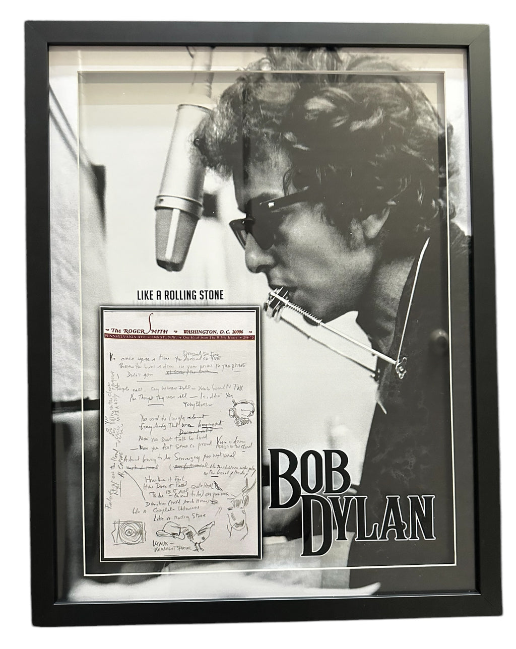 Bob Dylan with "Like a Rolling Stone" replica Lyrics