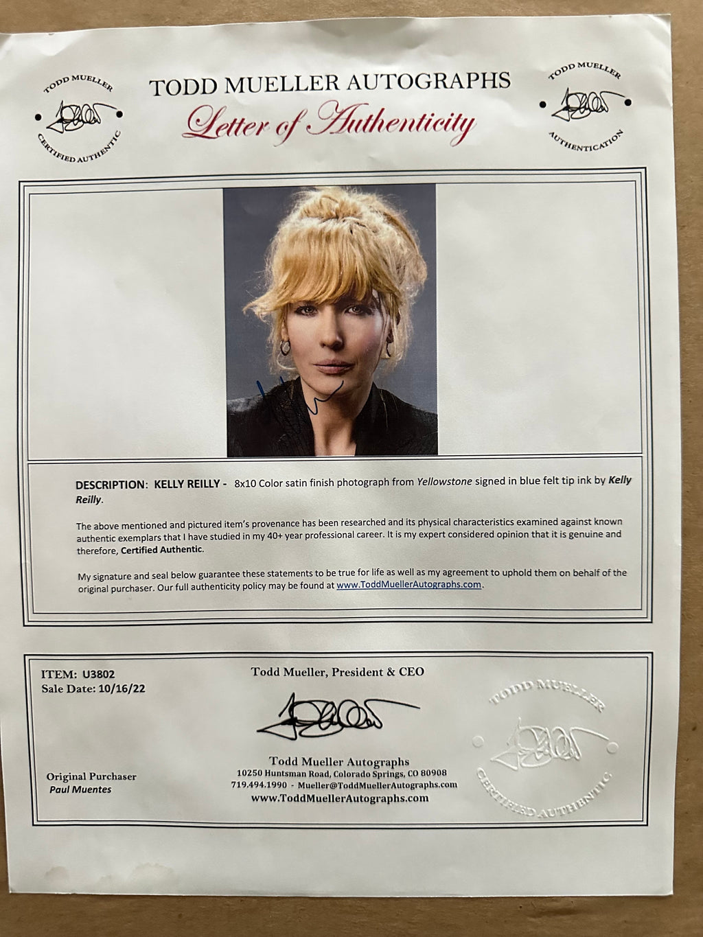 Yellowstone - Cole Hauser & Kelly Reilly Autographed