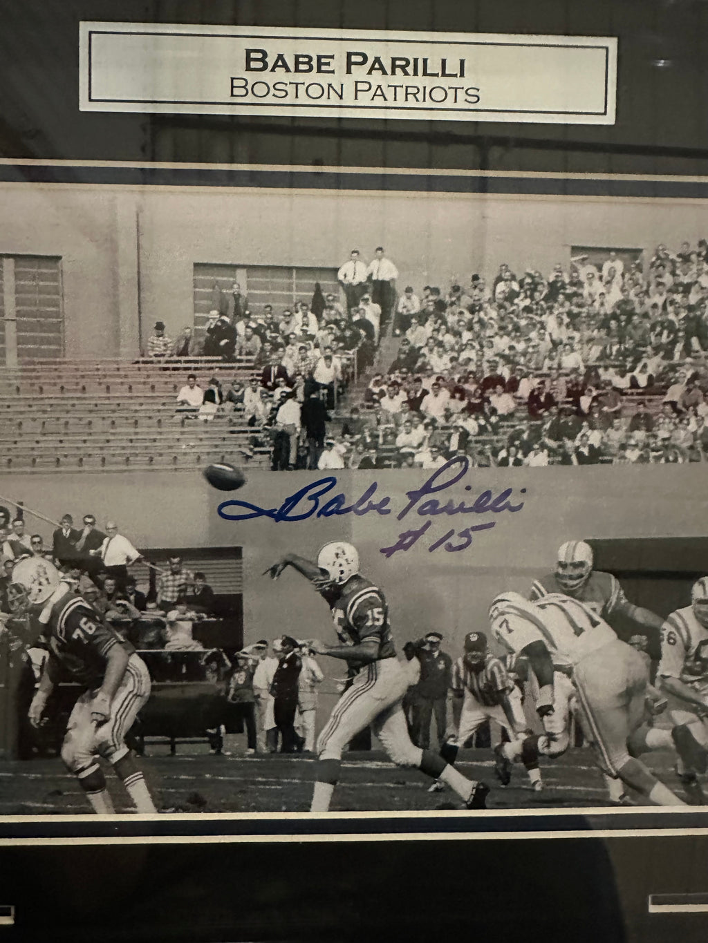 Boston Patriots - Babe Parilli Autographed B&W 8x10 Photo